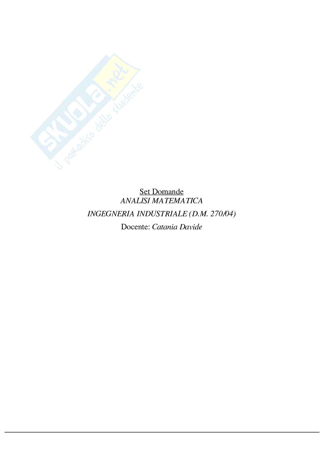 Paniere Analisi matematica - risposte chiuse Pag. 1