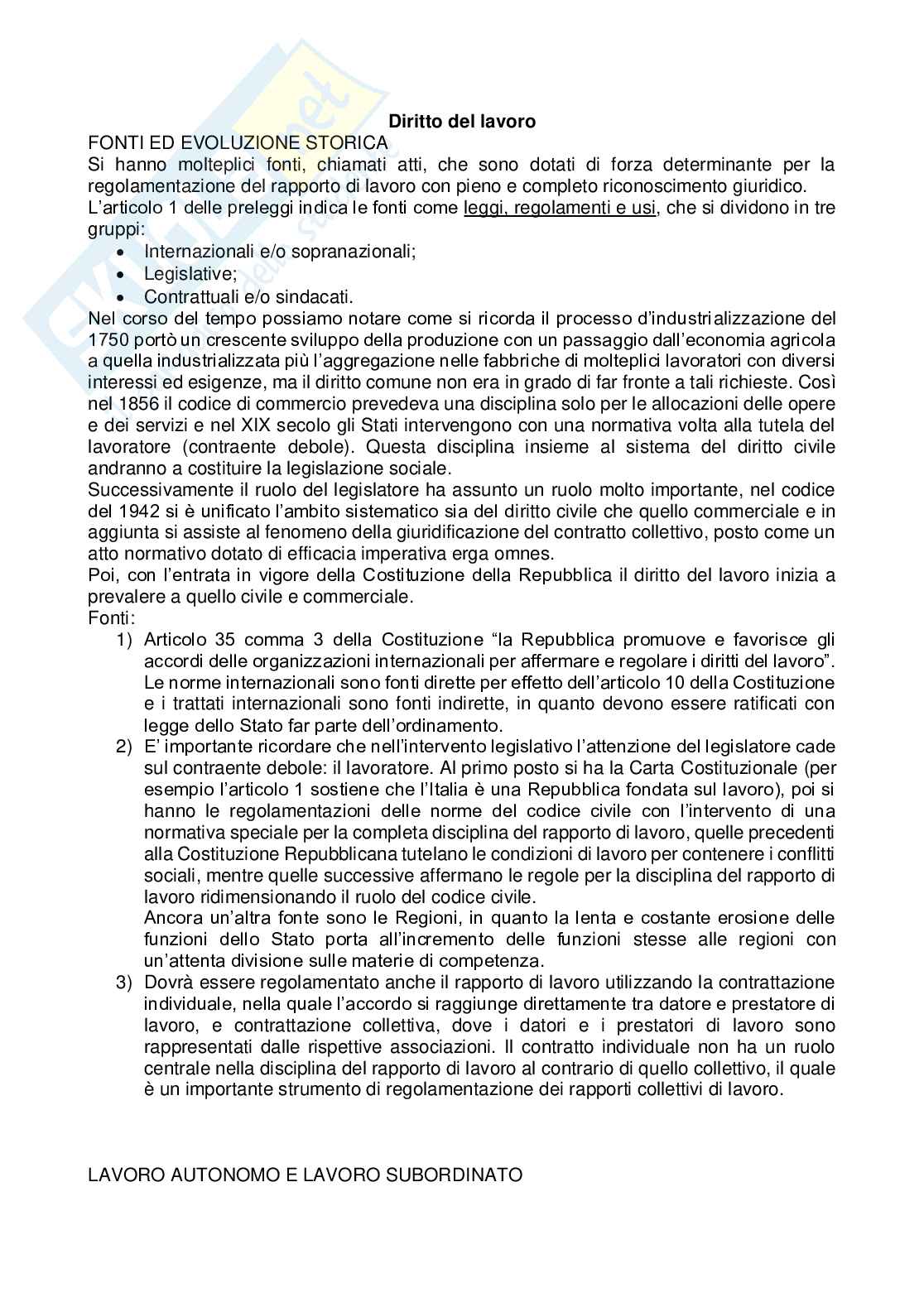 Diritto del lavoro Pag. 1