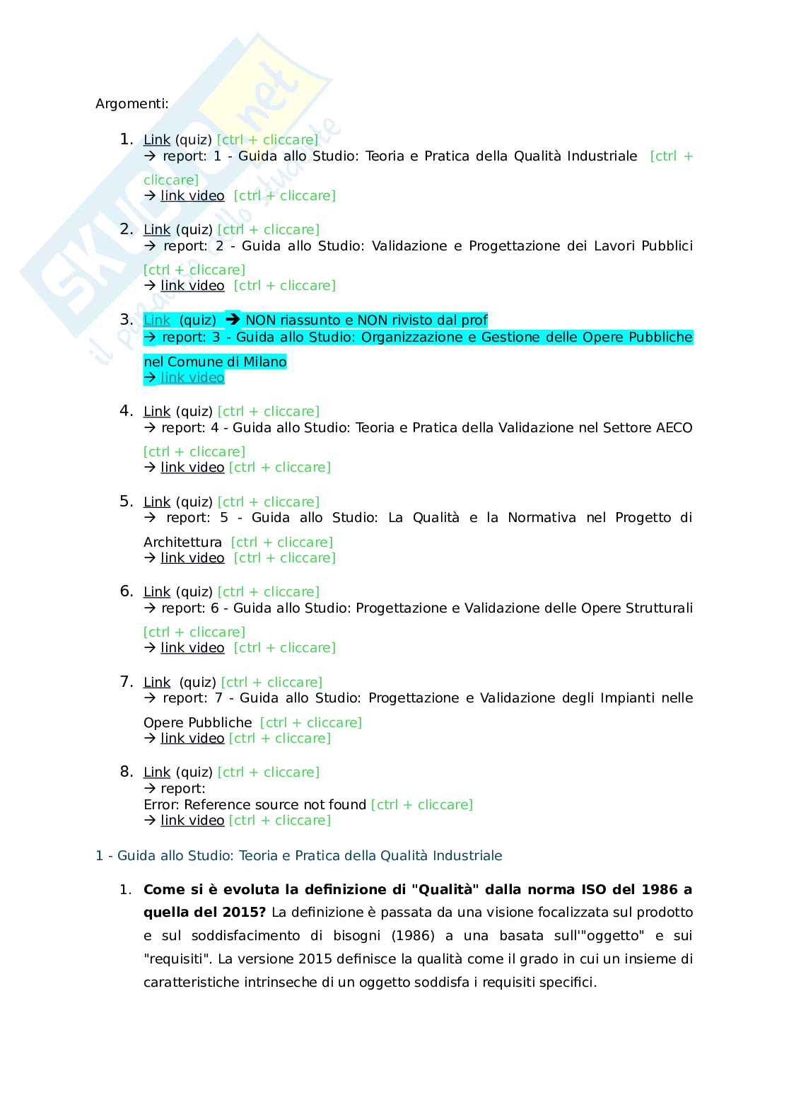 Laboratorio di controllo e validazione del progetto - Teoria, quiz domande tipo argomenti principali Pag. 1