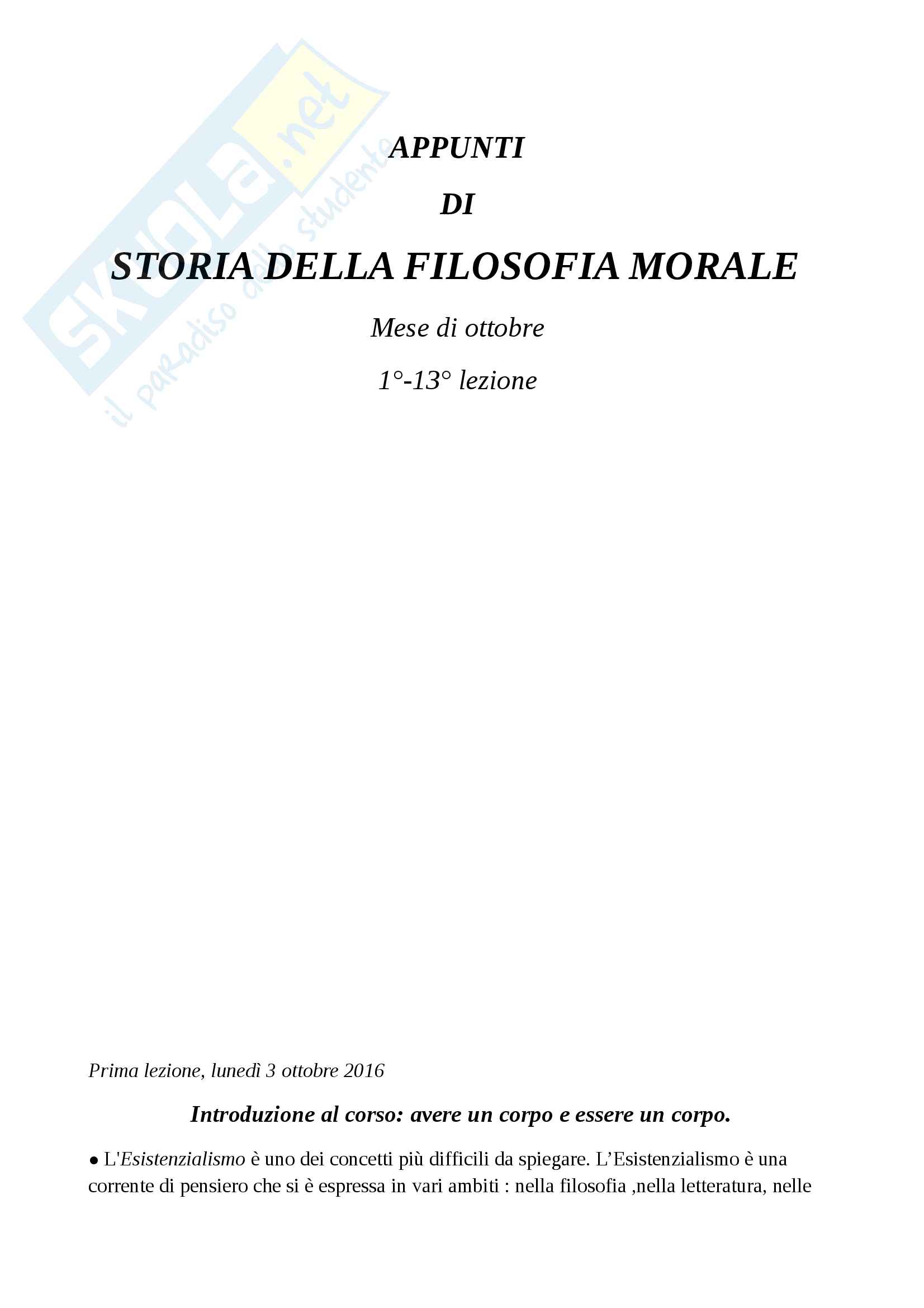 Appunti di storia della filosofia morale:ottobre, 1-13 lezione Pag. 1