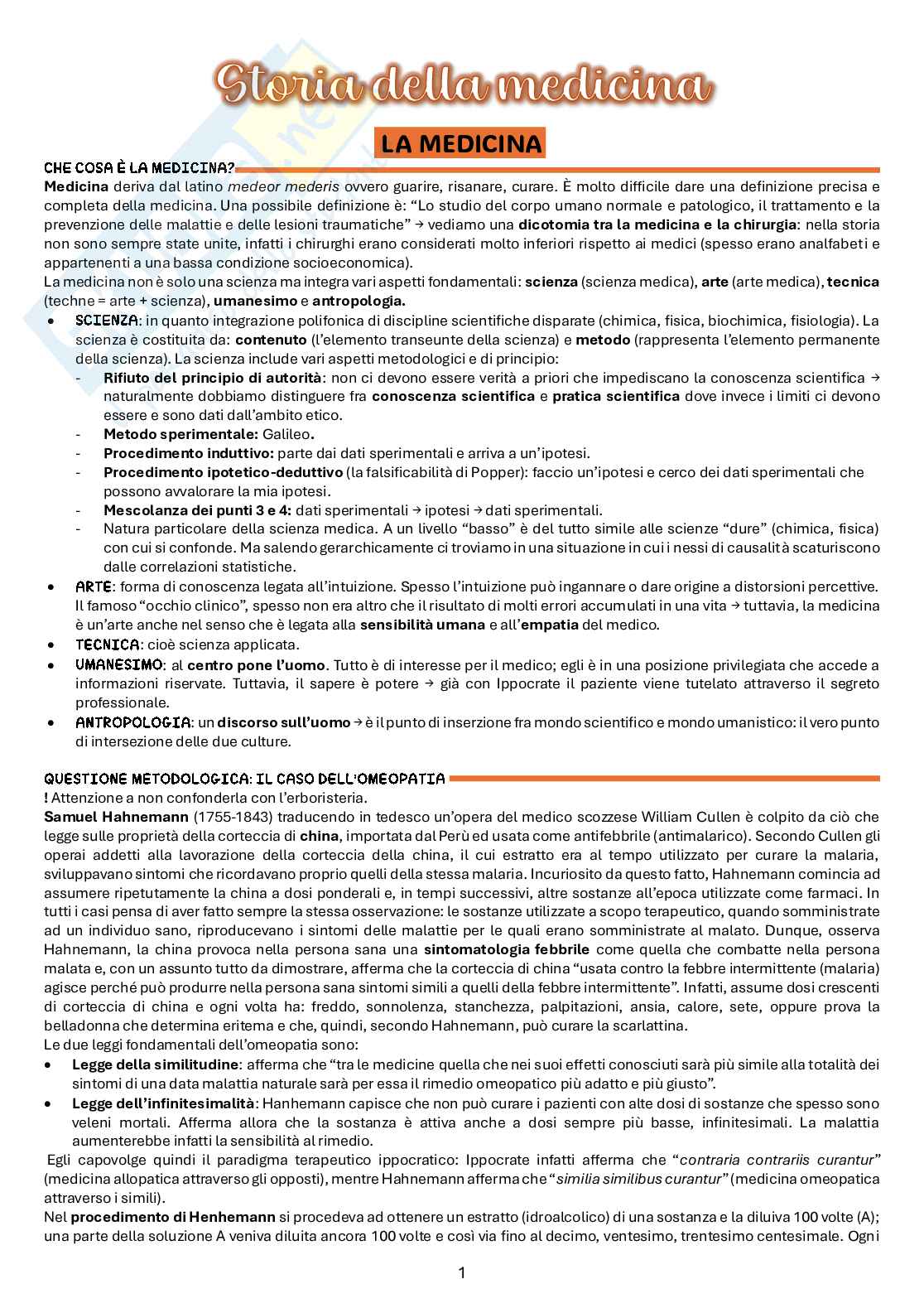 Appunti di Storia della medicina Pag. 1