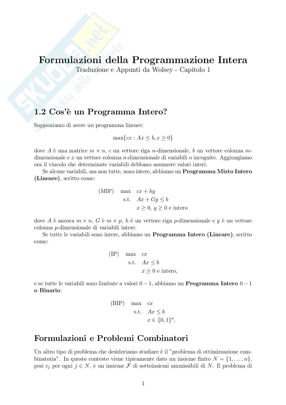 Programmazione intera Pag. 1
