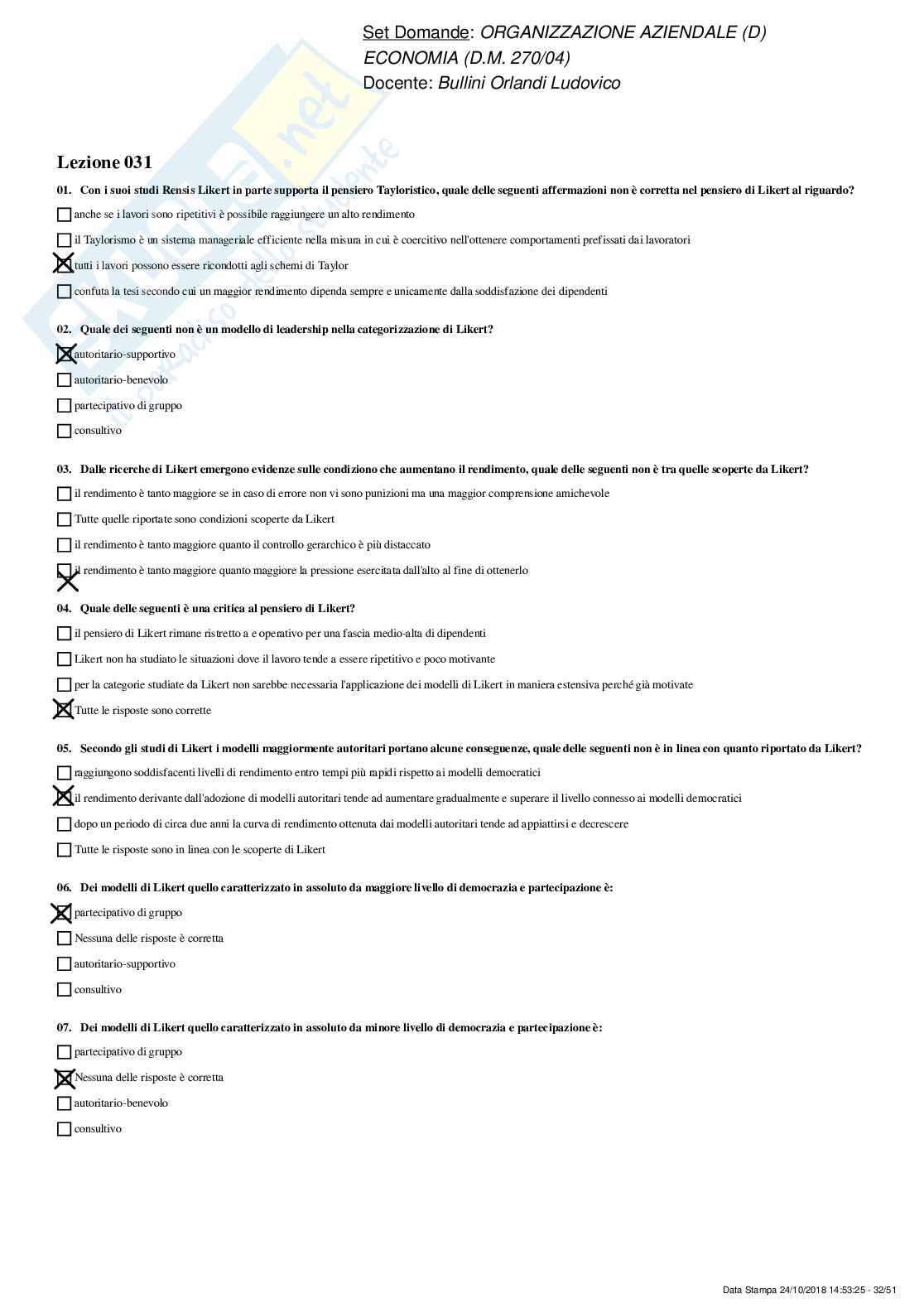 Paniere Organizzazione aziendale - risposte multiple e aperte Pag. 31