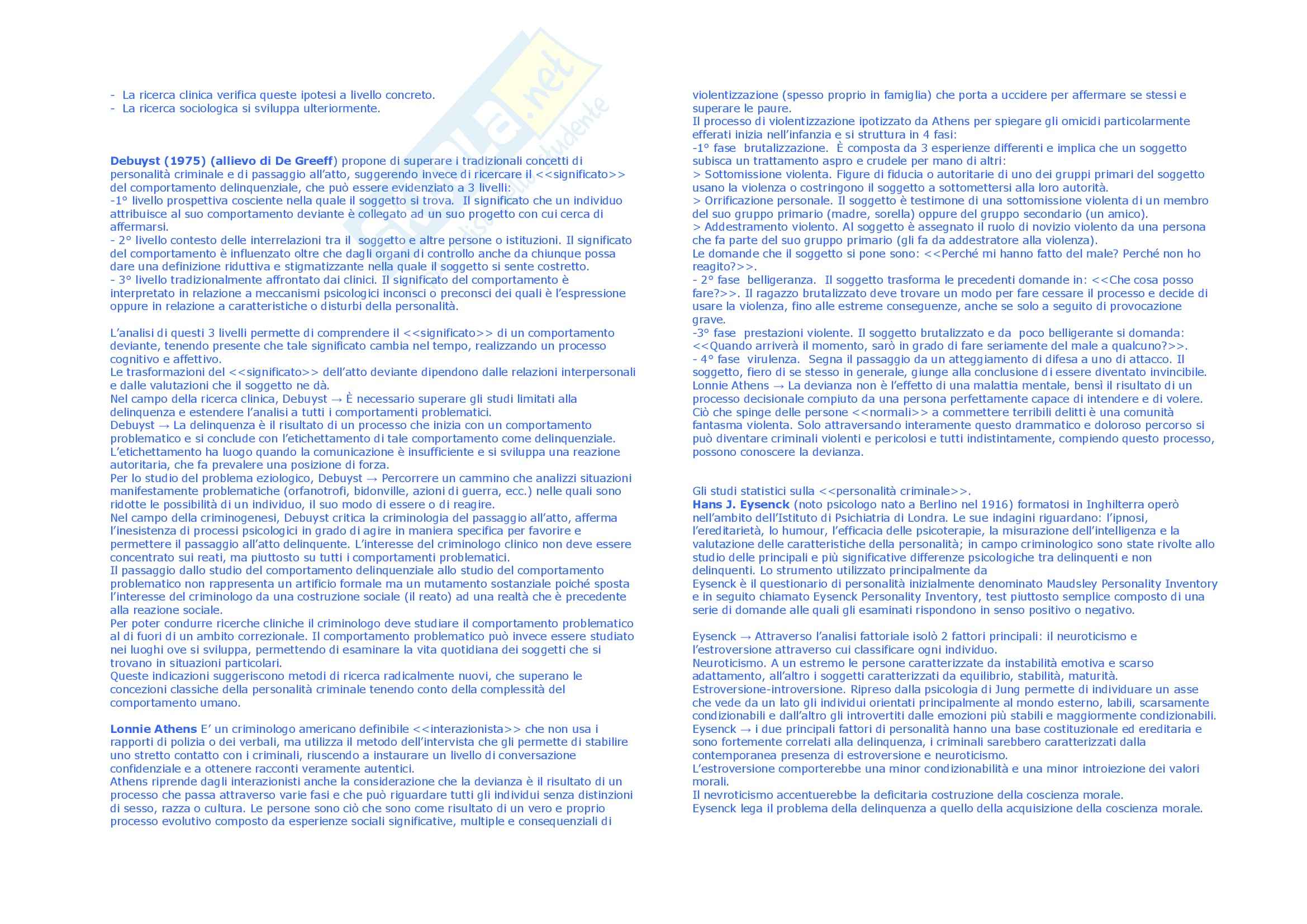 Riassunto esame Sociologia, prof. Scarscelli, libro consigliato Criminologia, Bandini Pag. 6