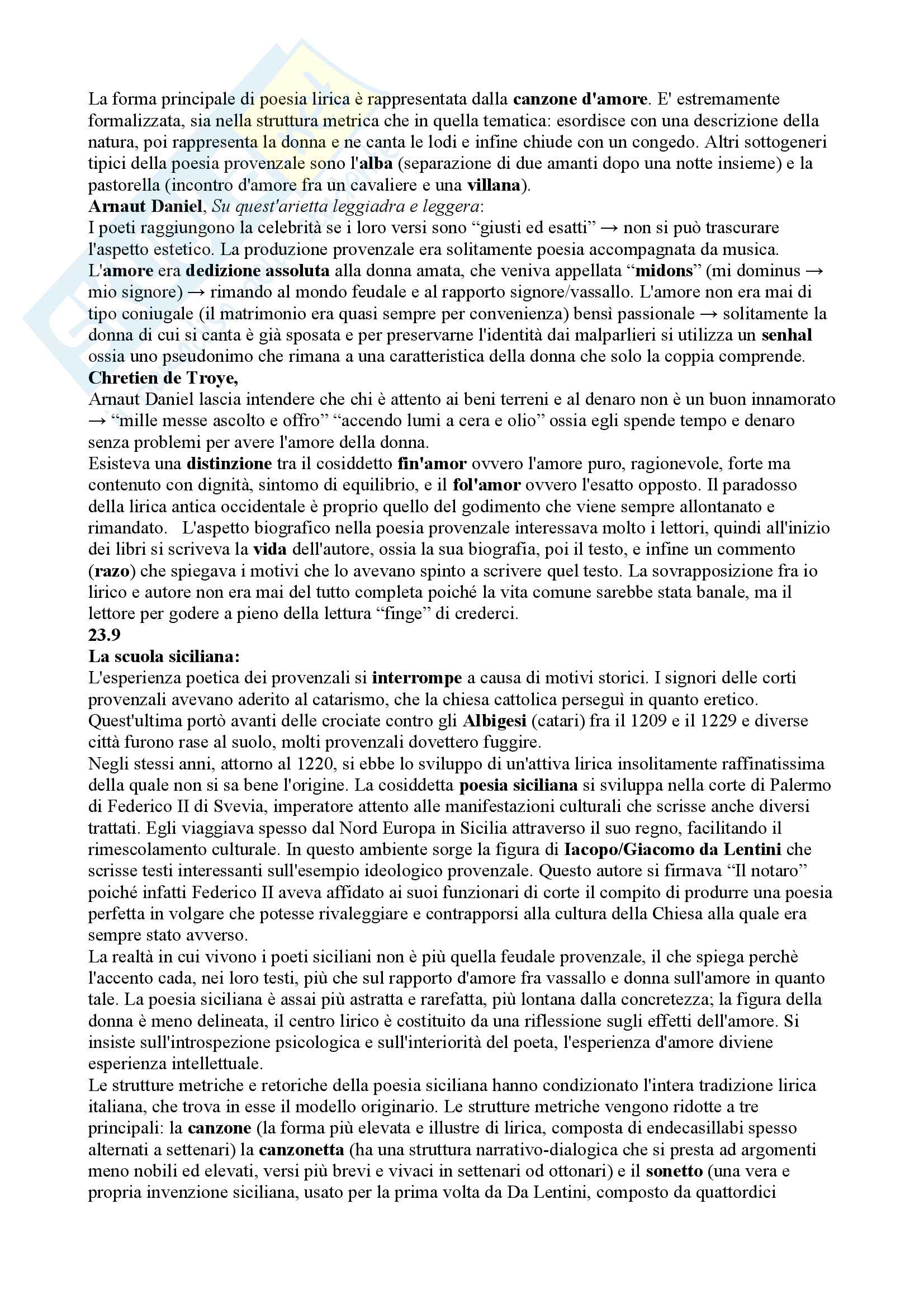 Letteratura Italiana I - Dalla lirica provenzale a Galilei Pag. 2
