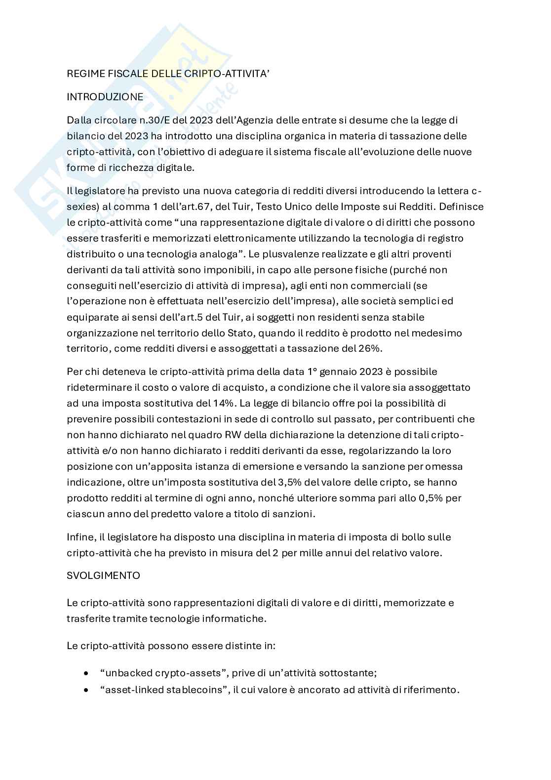 Tesi su tassazione crypto  Pag. 1