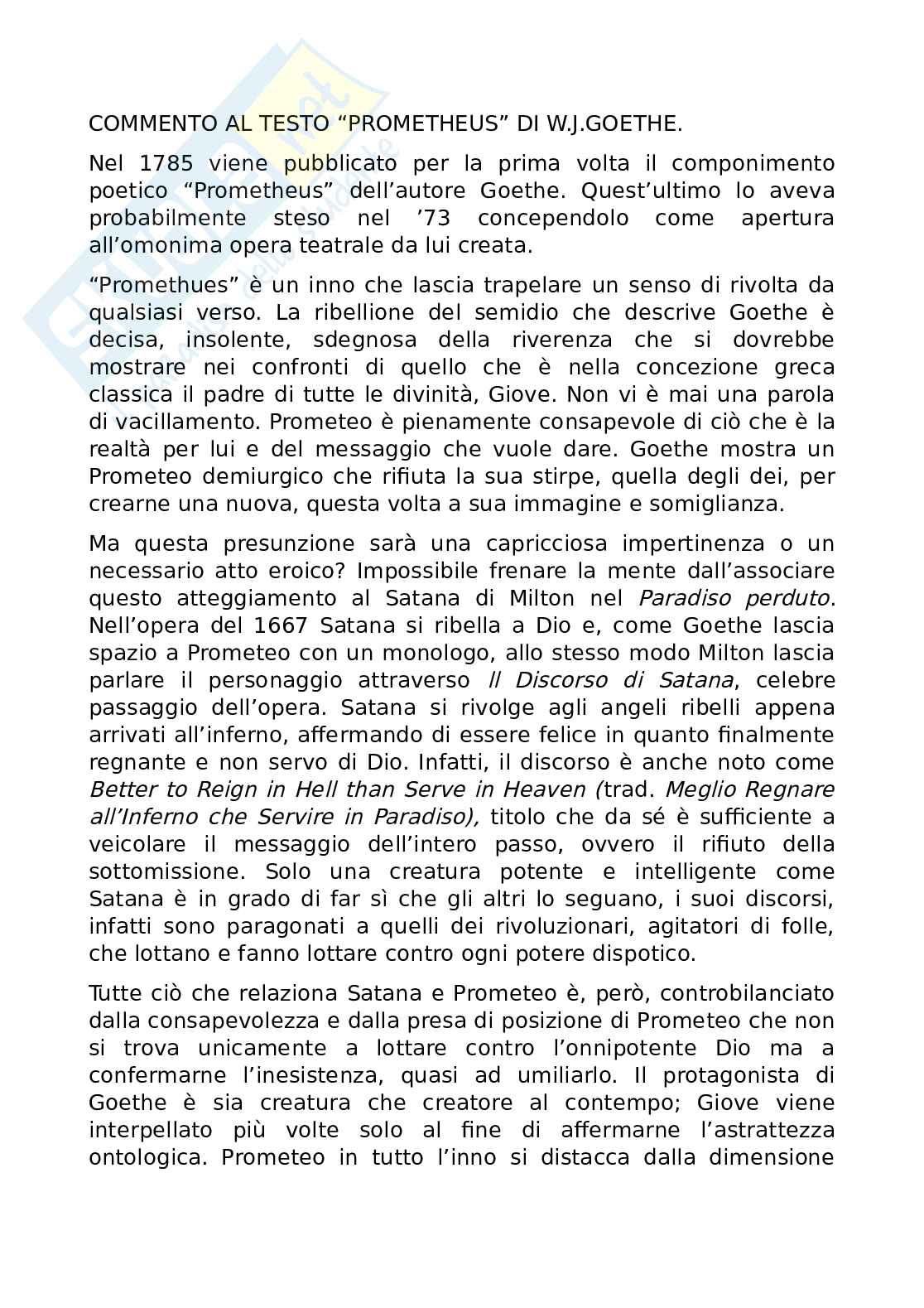 Commento al Prometeo di Goethe Pag. 1