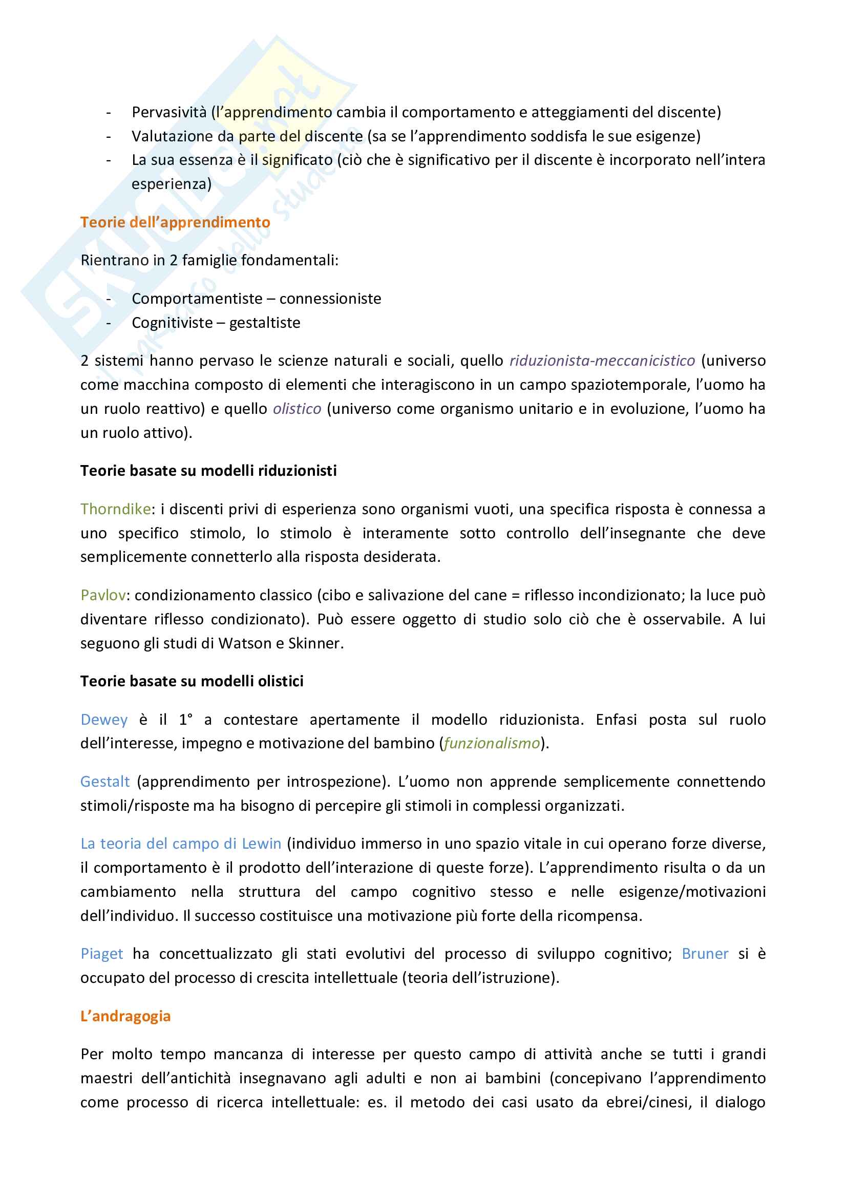 Riassunto esame Educazione degli adulti, docente Mariani, libro consigliato Quando l’adulto impara, Malcolm, Knowles Pag. 2