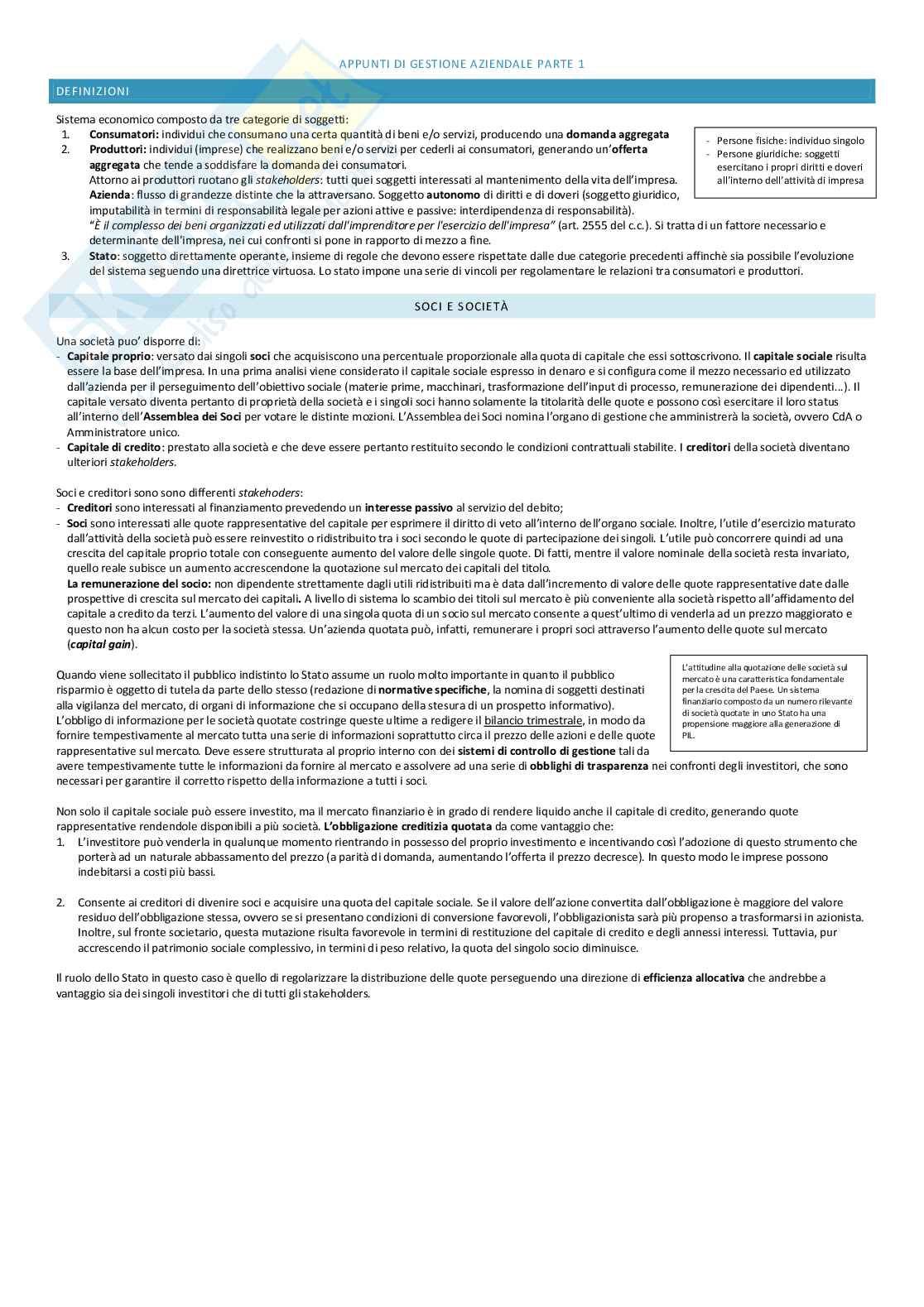 Domande orale Gestione aziendale 1 Pag. 1