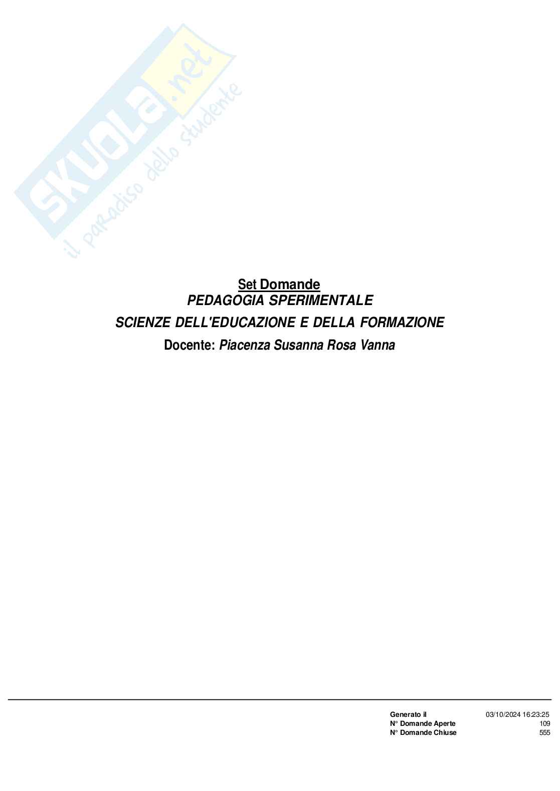 Paniere Pedagogia sperimentale Pag. 1