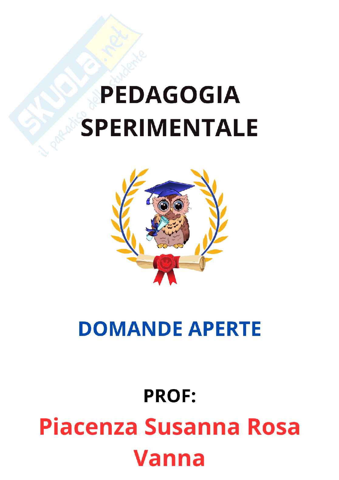 Paniere Pedagogia sperimentale - Risposte aperte - aggiornato (2026) Pag. 1