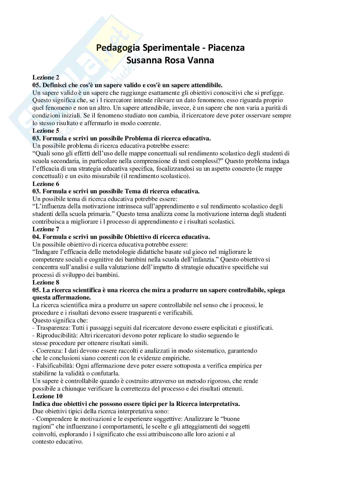 Paniere Pedagogia sperimentale - Risposte aperte - aggiornato (2026) Pag. 2