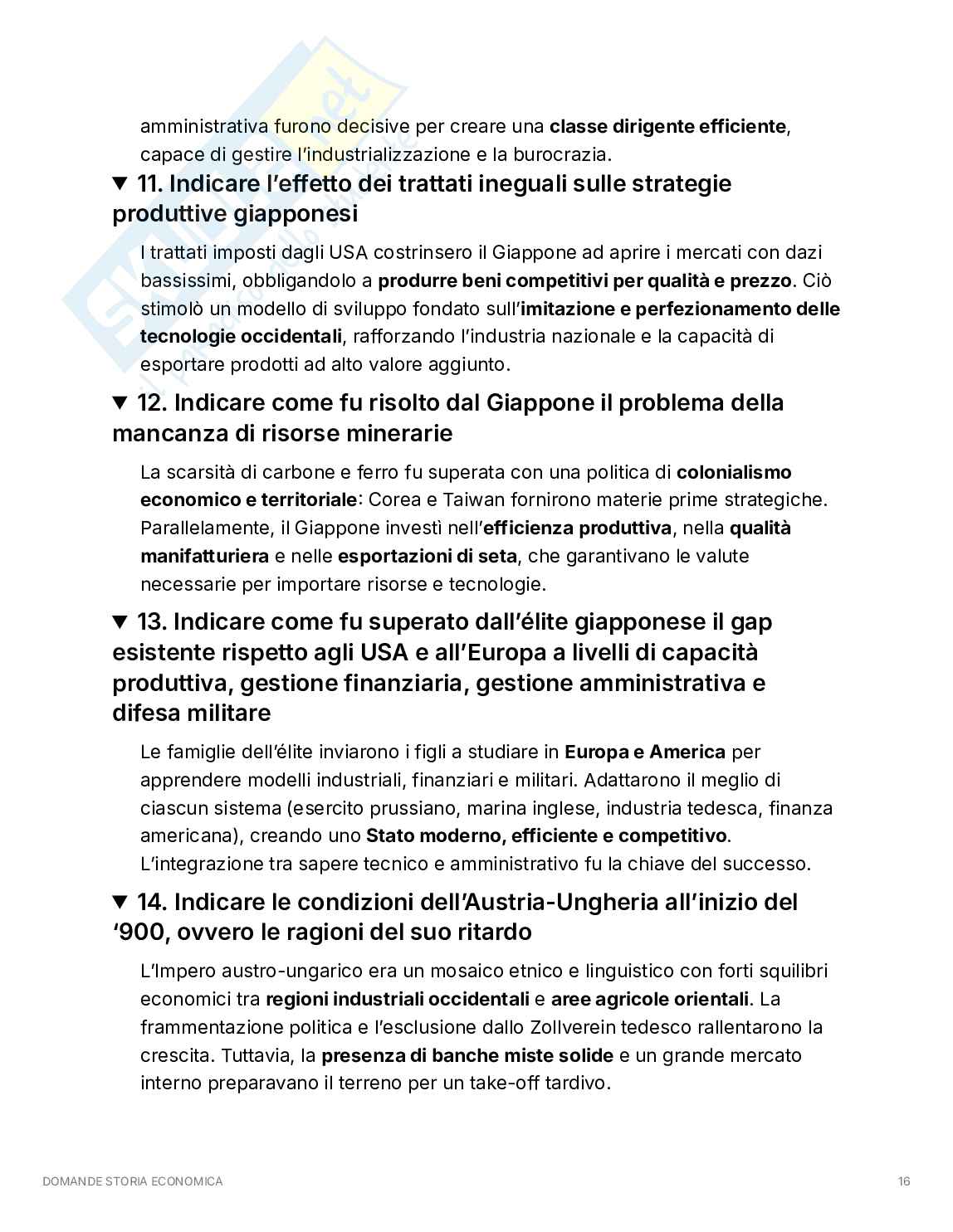 Domande di Storia economica: dalla Rivoluzione agraria all'Unione Europea Pag. 16