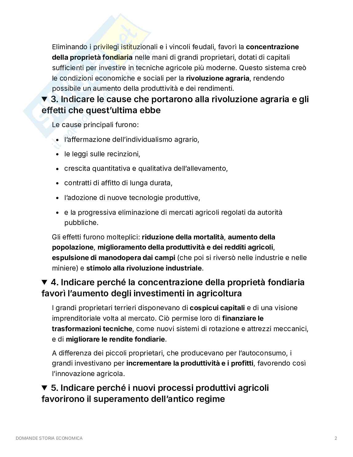Domande di Storia economica: dalla Rivoluzione agraria all'Unione Europea Pag. 2