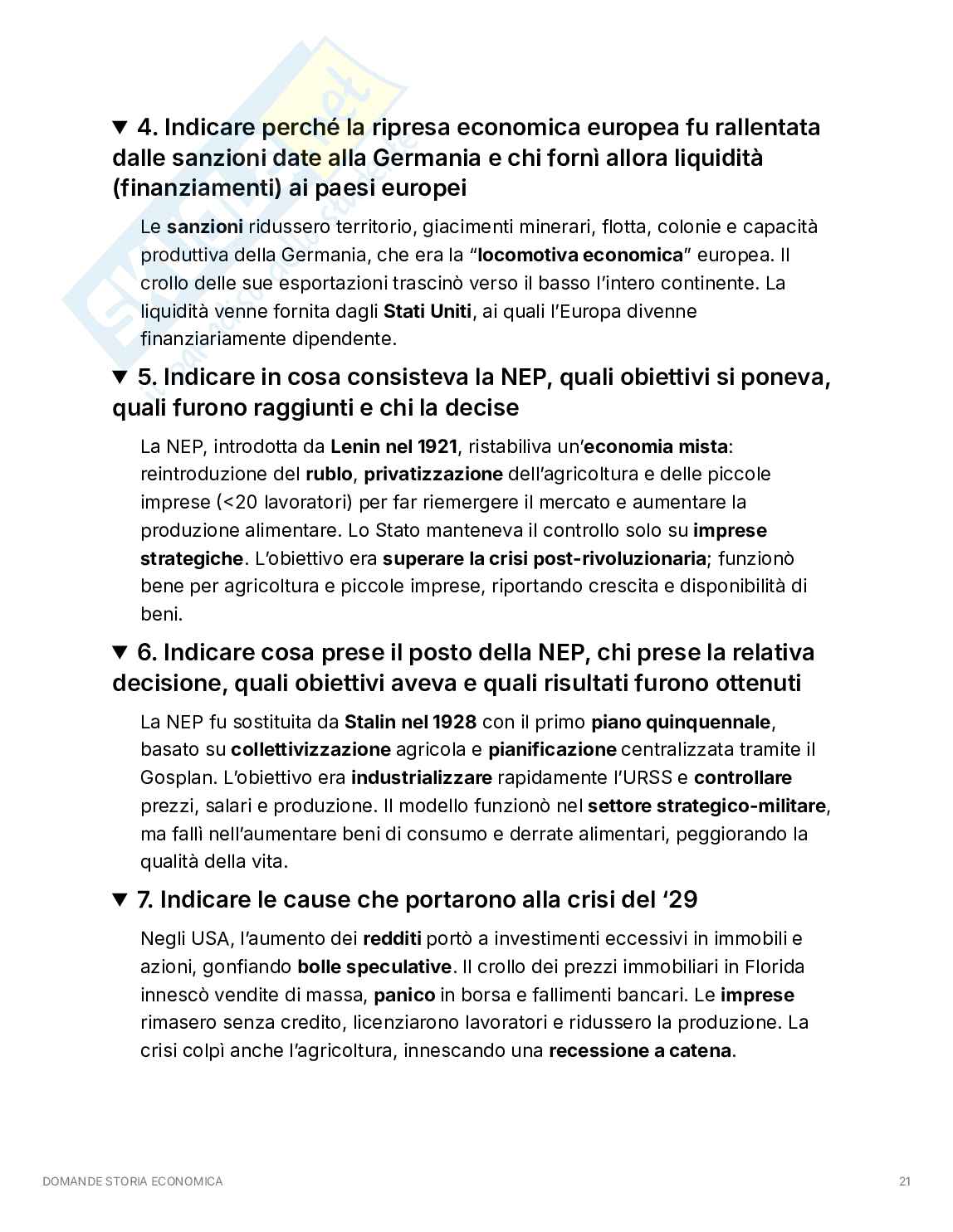 Domande di Storia economica: dalla Rivoluzione agraria all'Unione Europea Pag. 21