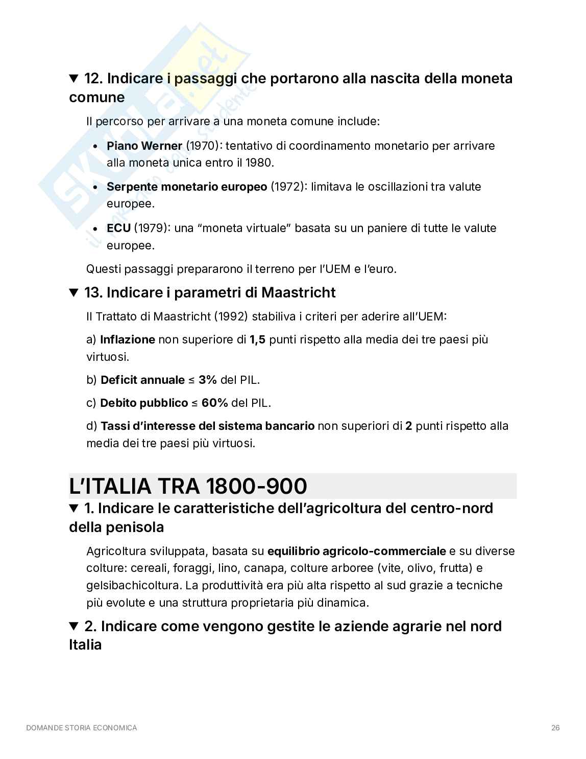 Domande di Storia economica: dalla Rivoluzione agraria all'Unione Europea Pag. 26