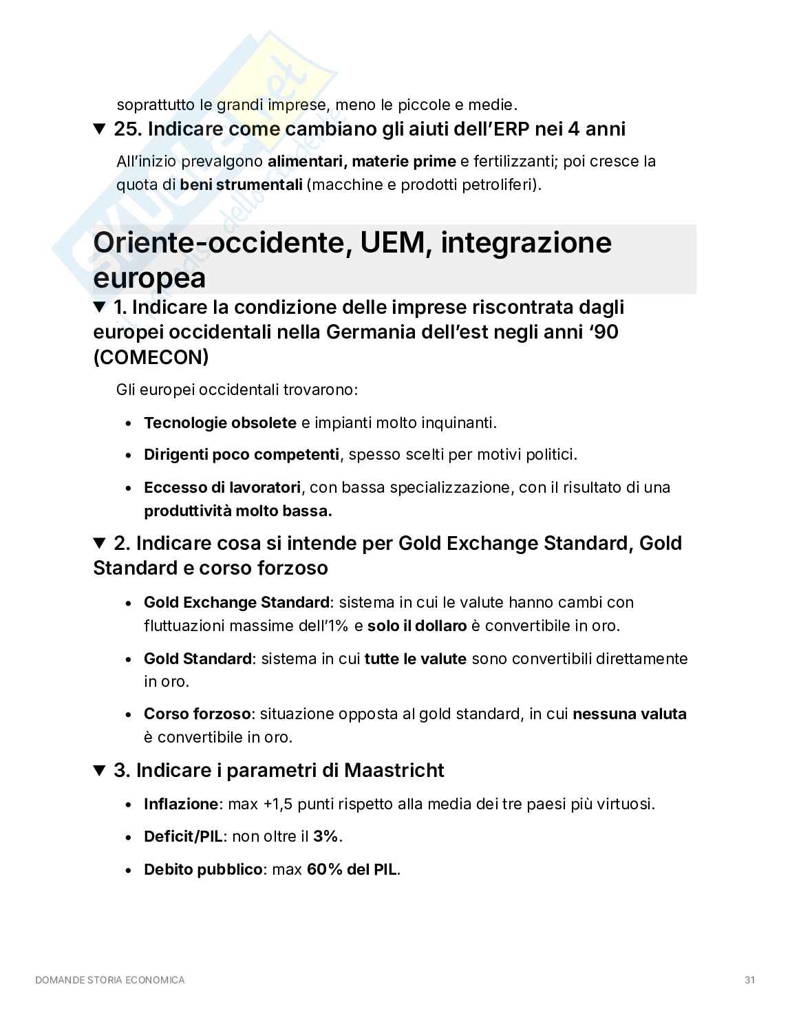 Domande di Storia economica: dalla Rivoluzione agraria all'Unione Europea Pag. 31