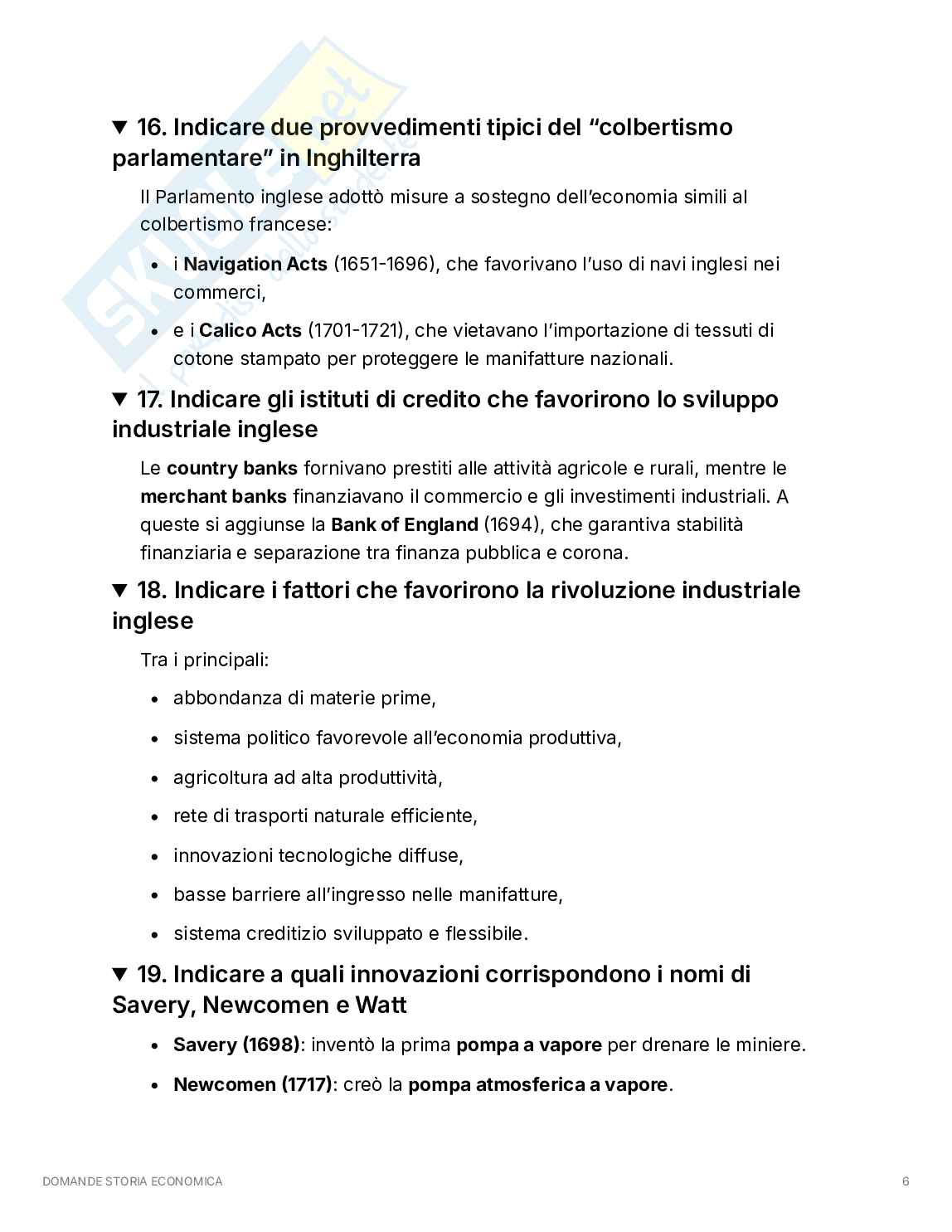 Domande di Storia economica: dalla Rivoluzione agraria all'Unione Europea Pag. 6