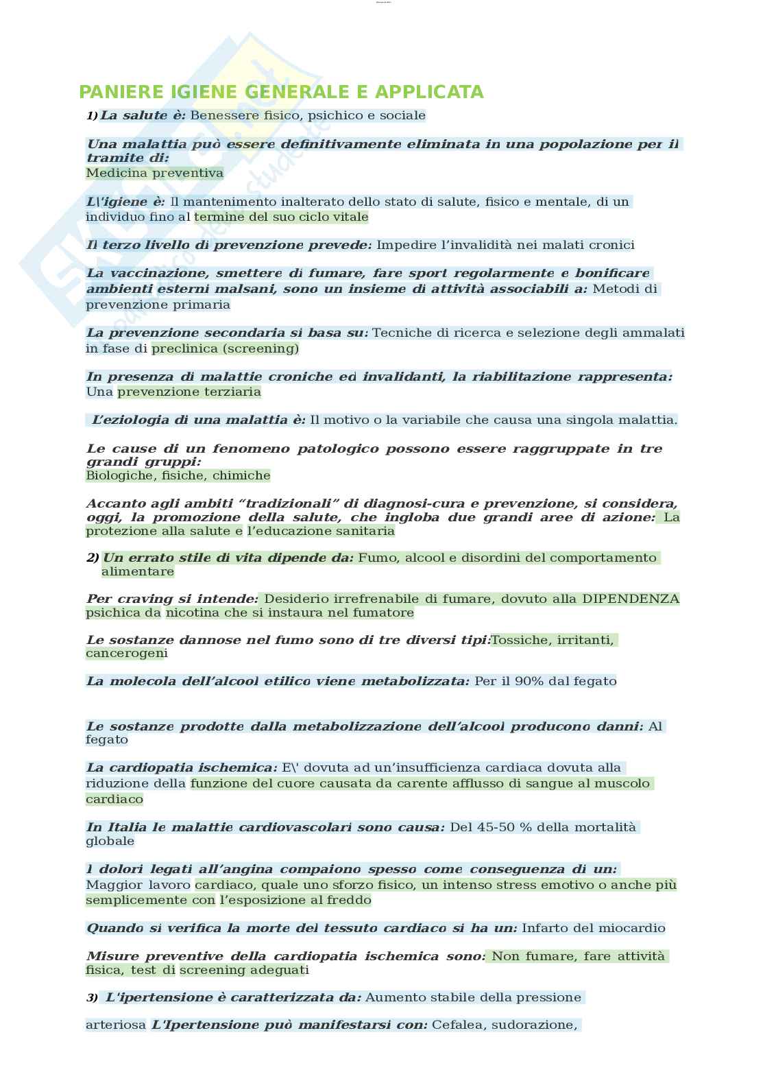 Paniere Igiene generale e applicata, aggiornato e completo con tutte le domande + domande Extra. In ordine  Pag. 1