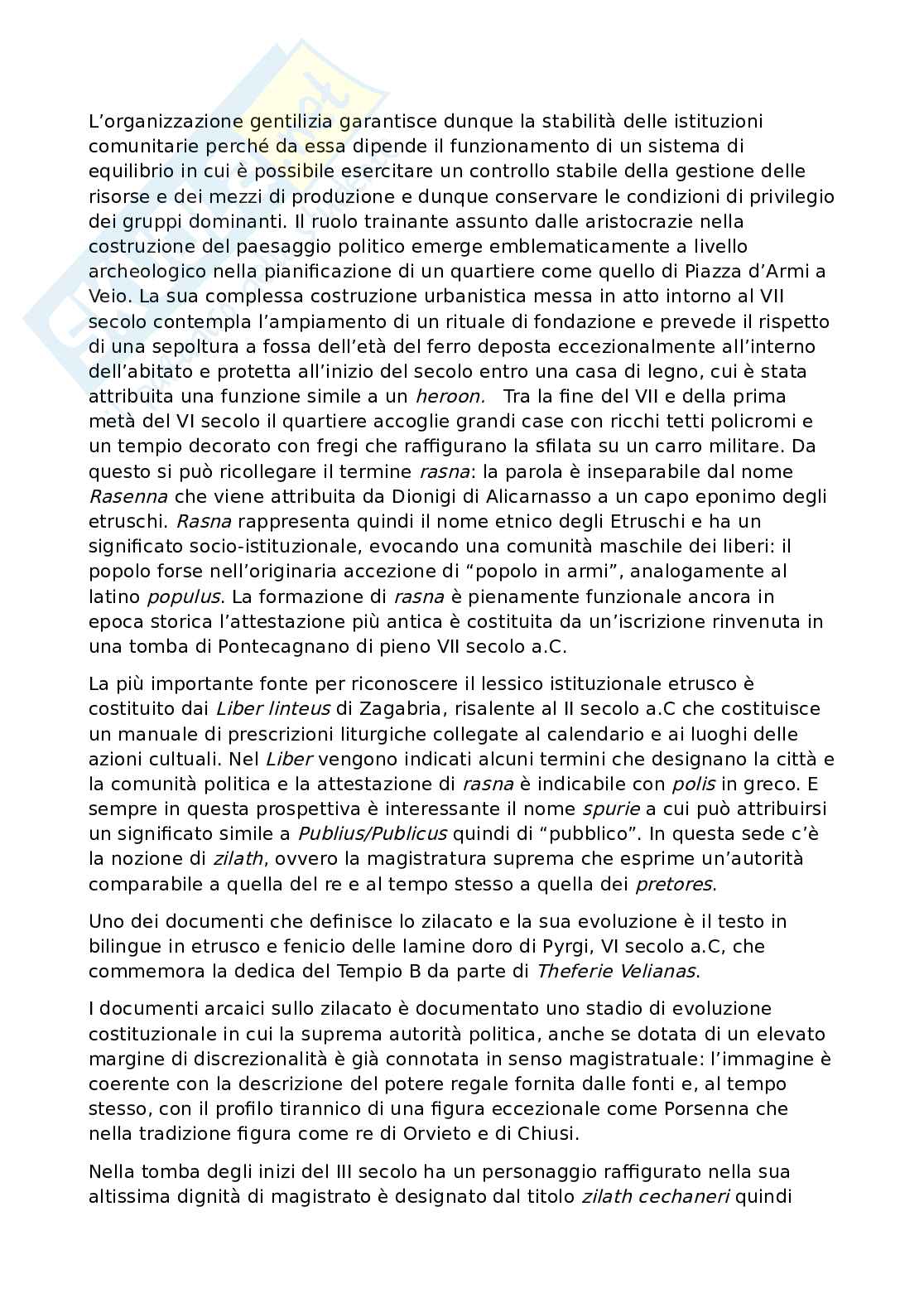Riassunto esame Etruscologia, Prof. Michetti Laura Maria, libro consigliato Manuale di introduzione all'etruscologia, Bartoloni Pag. 16