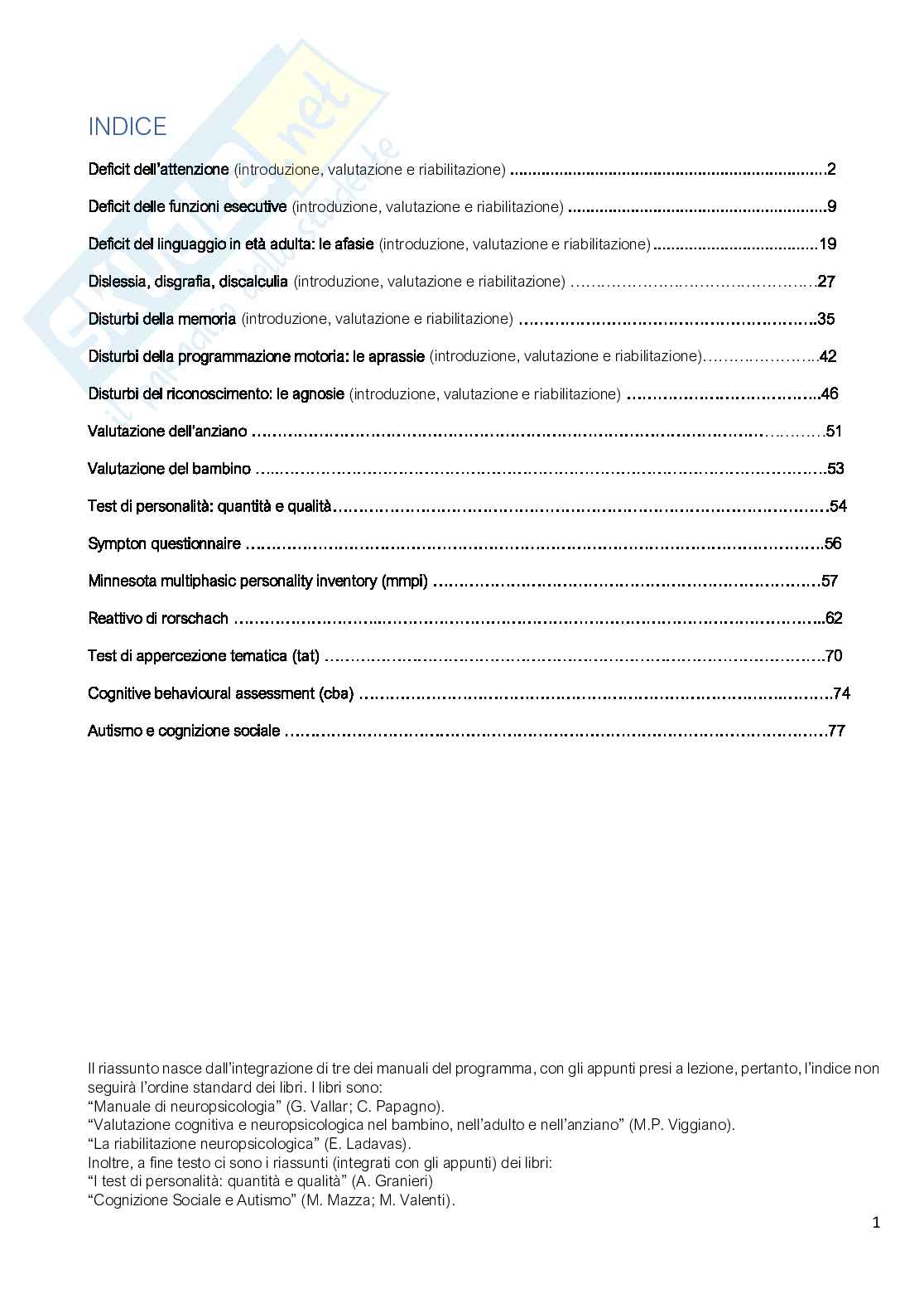 Riassunto esame prof.ssa Mazza modelli e strumenti della valutazione diagnostica, libro consigliato Manuale di Neuropsicologia, Vallar, Papagno Pag. 2