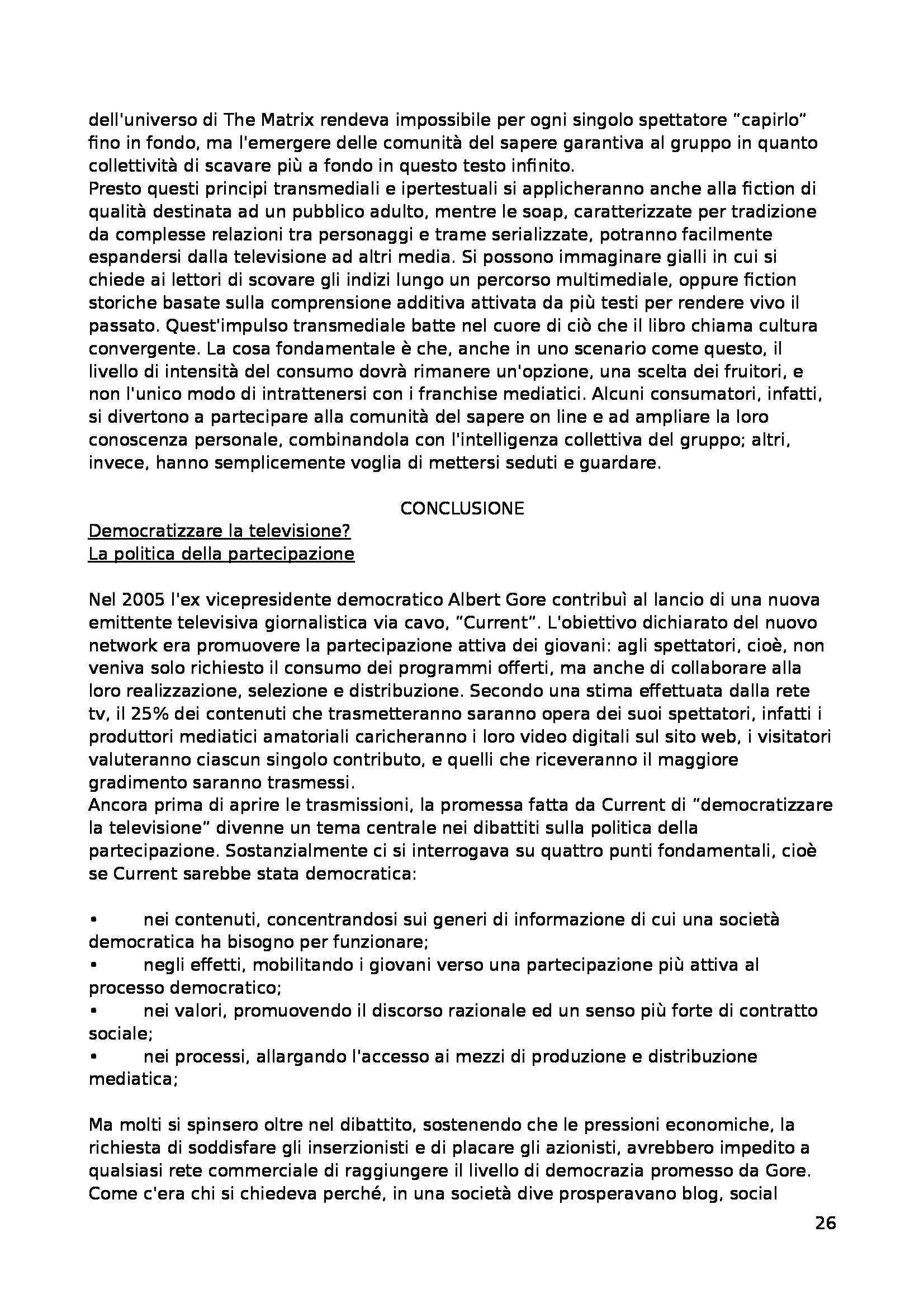 Riassunto esame Comunicazione di massa, prof. Bellavita, libro consigliato Cultura convergente, Jenkins cap 1-2-3 e postilla Pag. 26