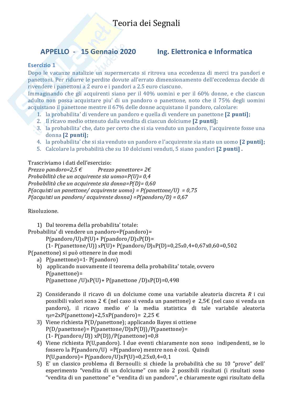 Esercizi teoria della probabilità e variabili aleatorie - Parte 1 Pag. 41
