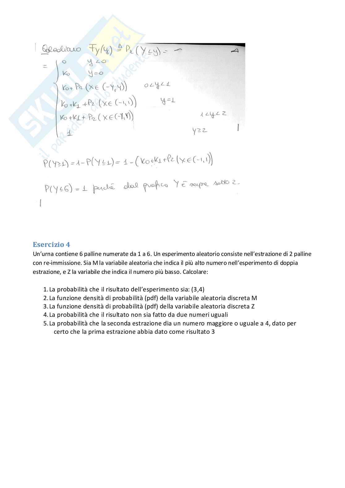 Esercizi teoria della probabilità e variabili aleatorie - Parte 1 Pag. 6