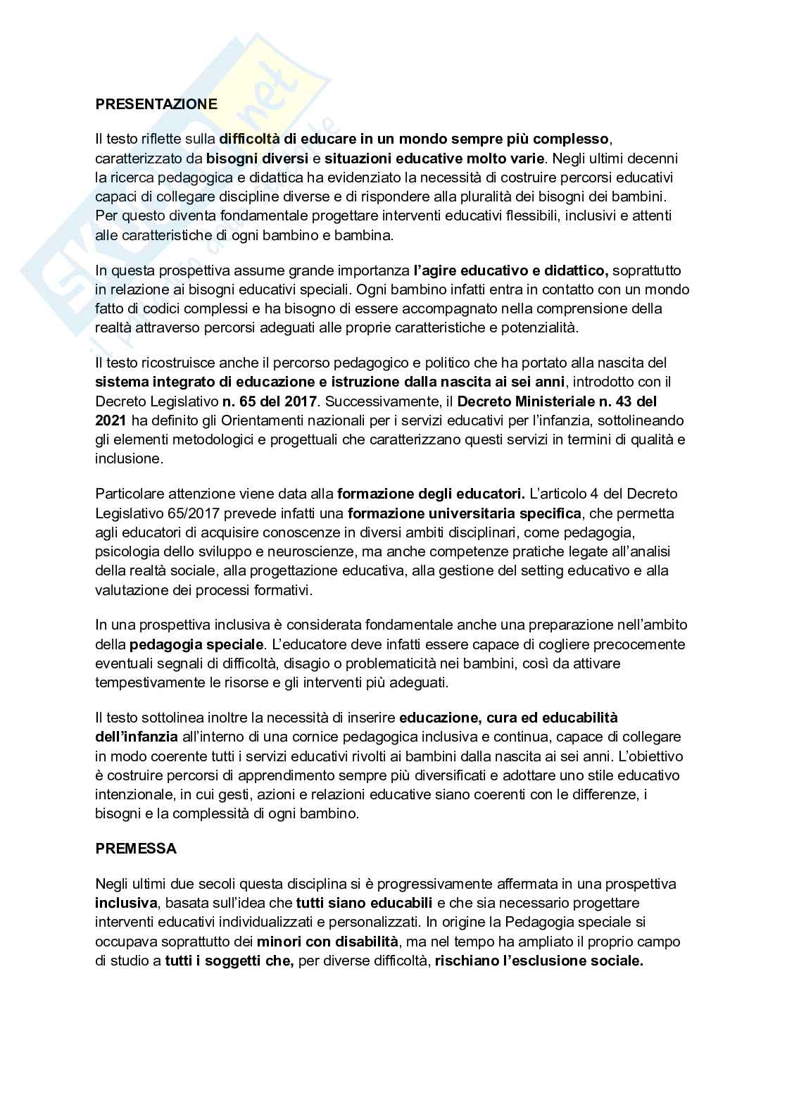 Riassunto esame Pedagogia speciale, Prof. Sabatano Fausta, libro consigliato Pedagogia speciale, Aiello Pag. 1