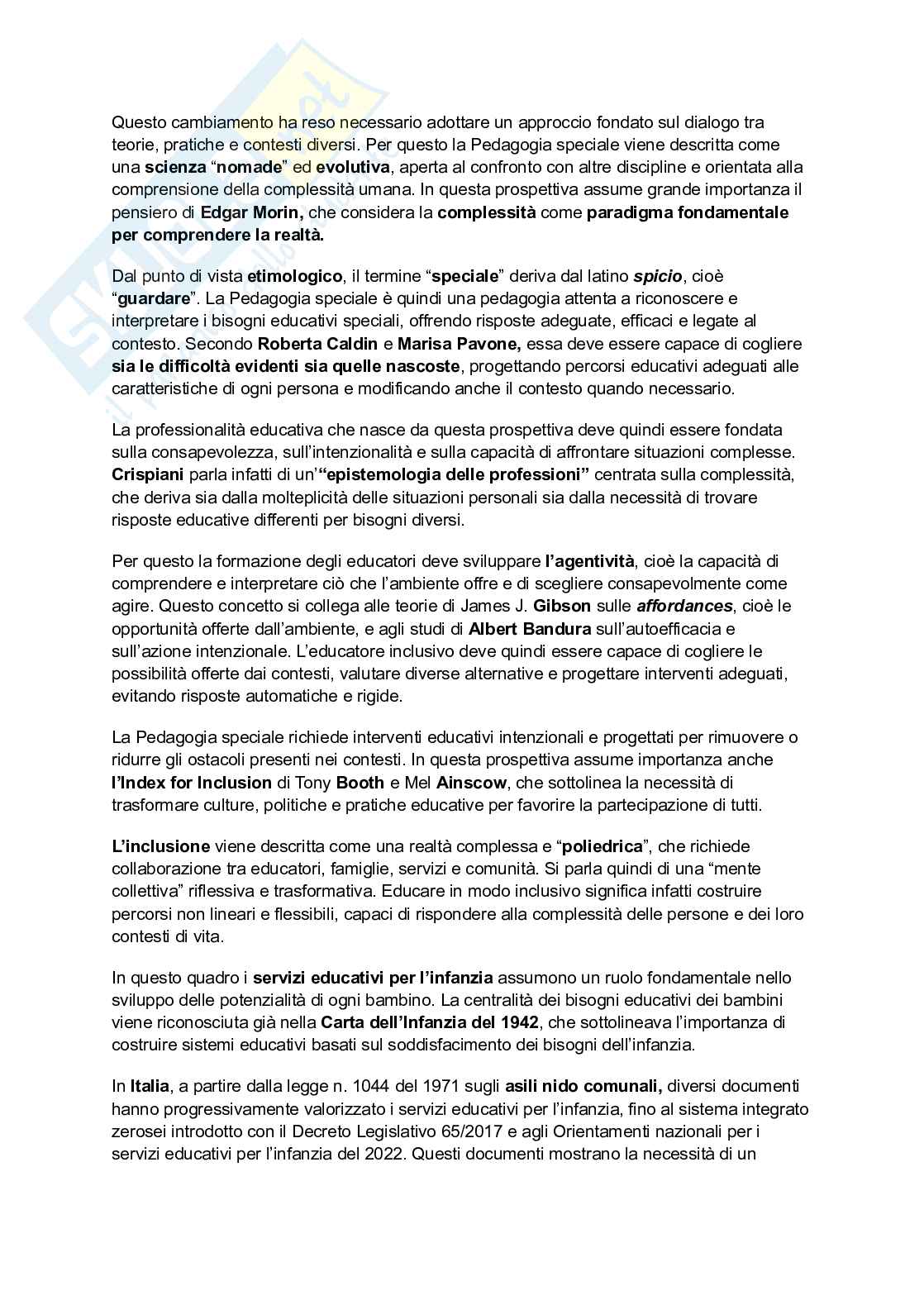 Riassunto esame Pedagogia speciale, Prof. Sabatano Fausta, libro consigliato Pedagogia speciale, Aiello Pag. 2
