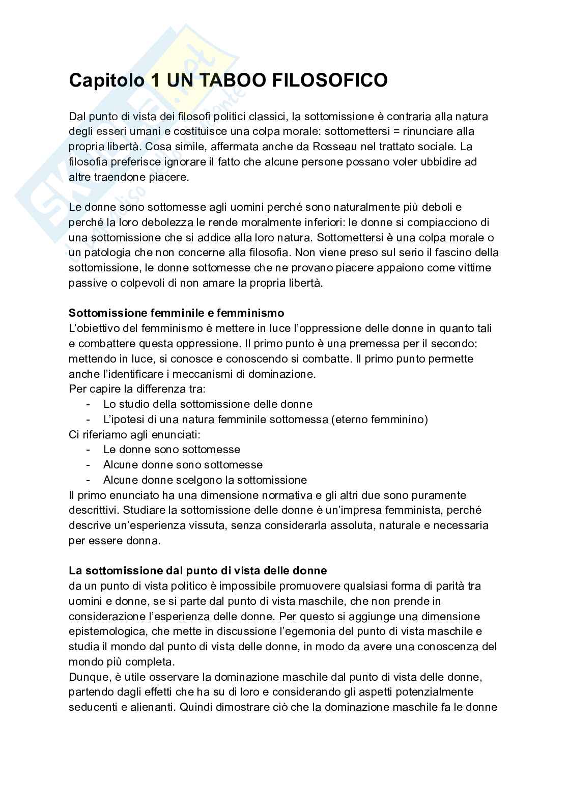 Riassunto esame Filosofia morale, Prof. Campeggiani Pia, libro consigliato Sottomessa non si nasce lo si diventa, Garcia Pag. 1
