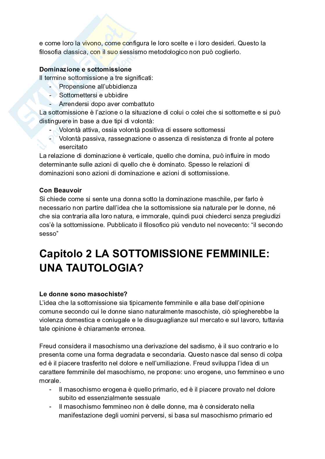 Riassunto esame Filosofia morale, Prof. Campeggiani Pia, libro consigliato Sottomessa non si nasce lo si diventa, Garcia Pag. 2