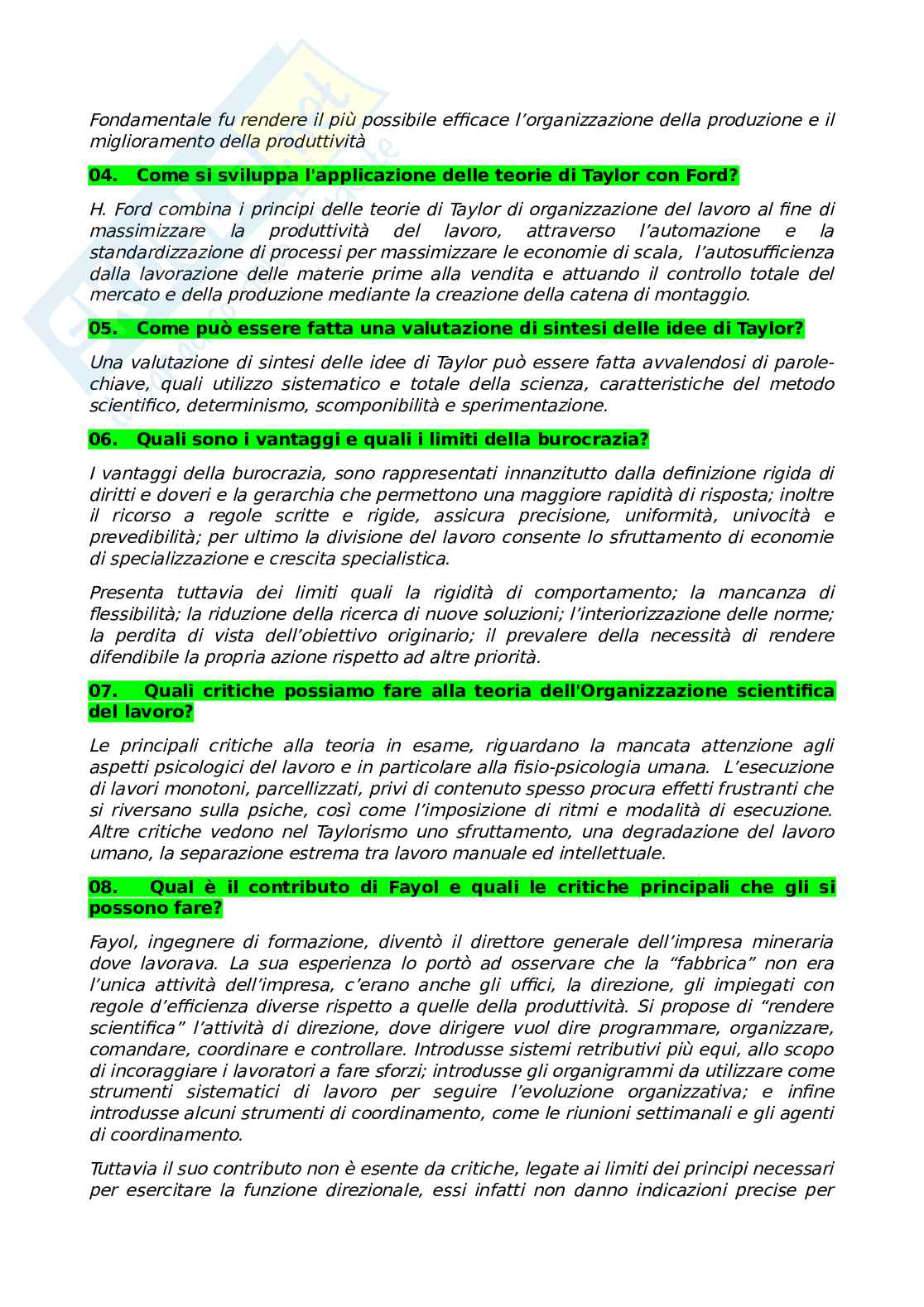 Organizzazione Aziendale - Paniere svolto, domande a risposta aperta corrette Pag. 2