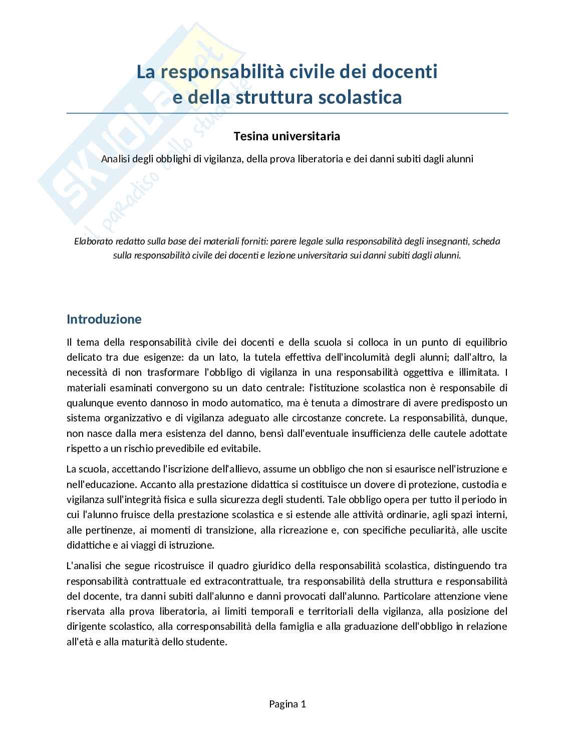 Responsabilità civile dei docenti in ambito scolastico Pag. 1