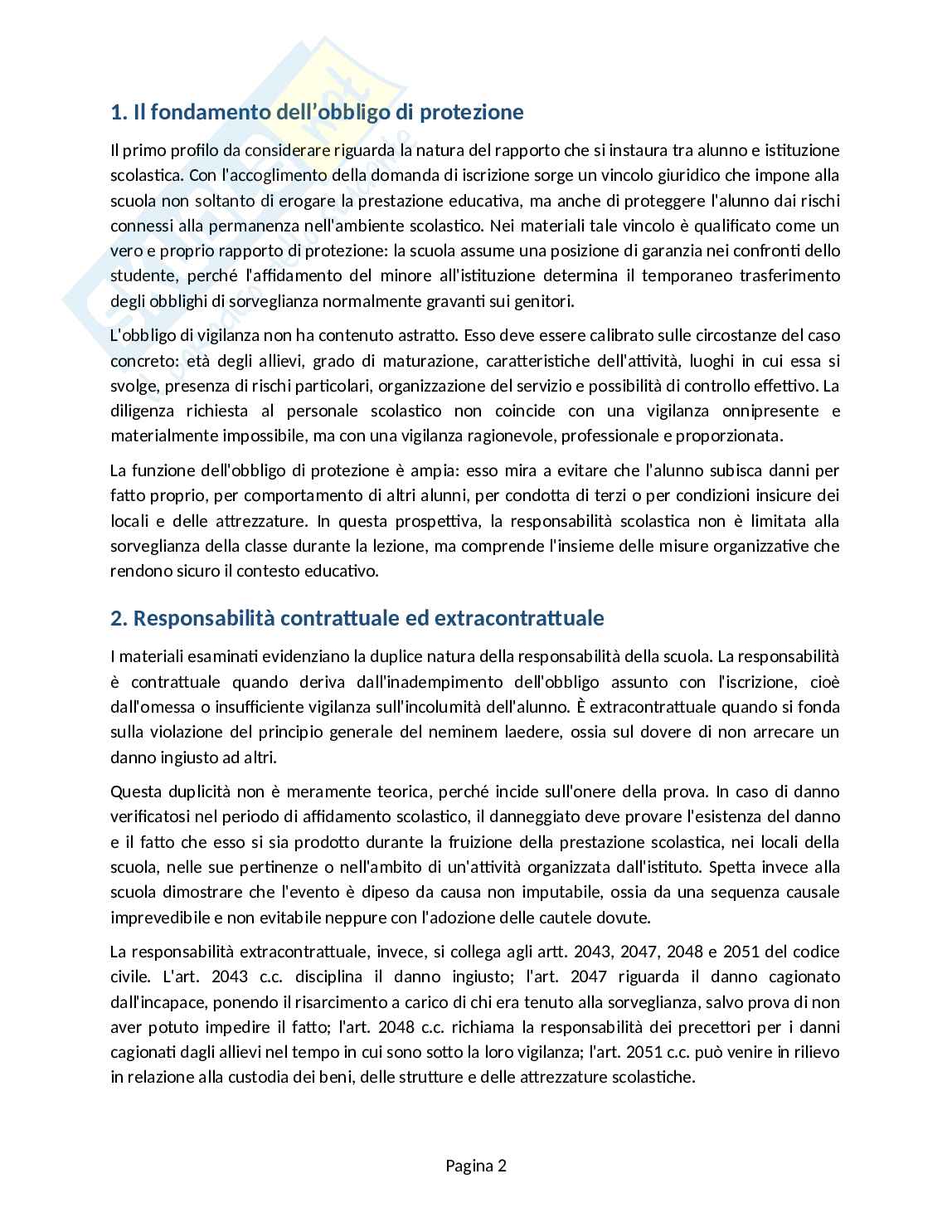 Responsabilità civile dei docenti in ambito scolastico Pag. 2