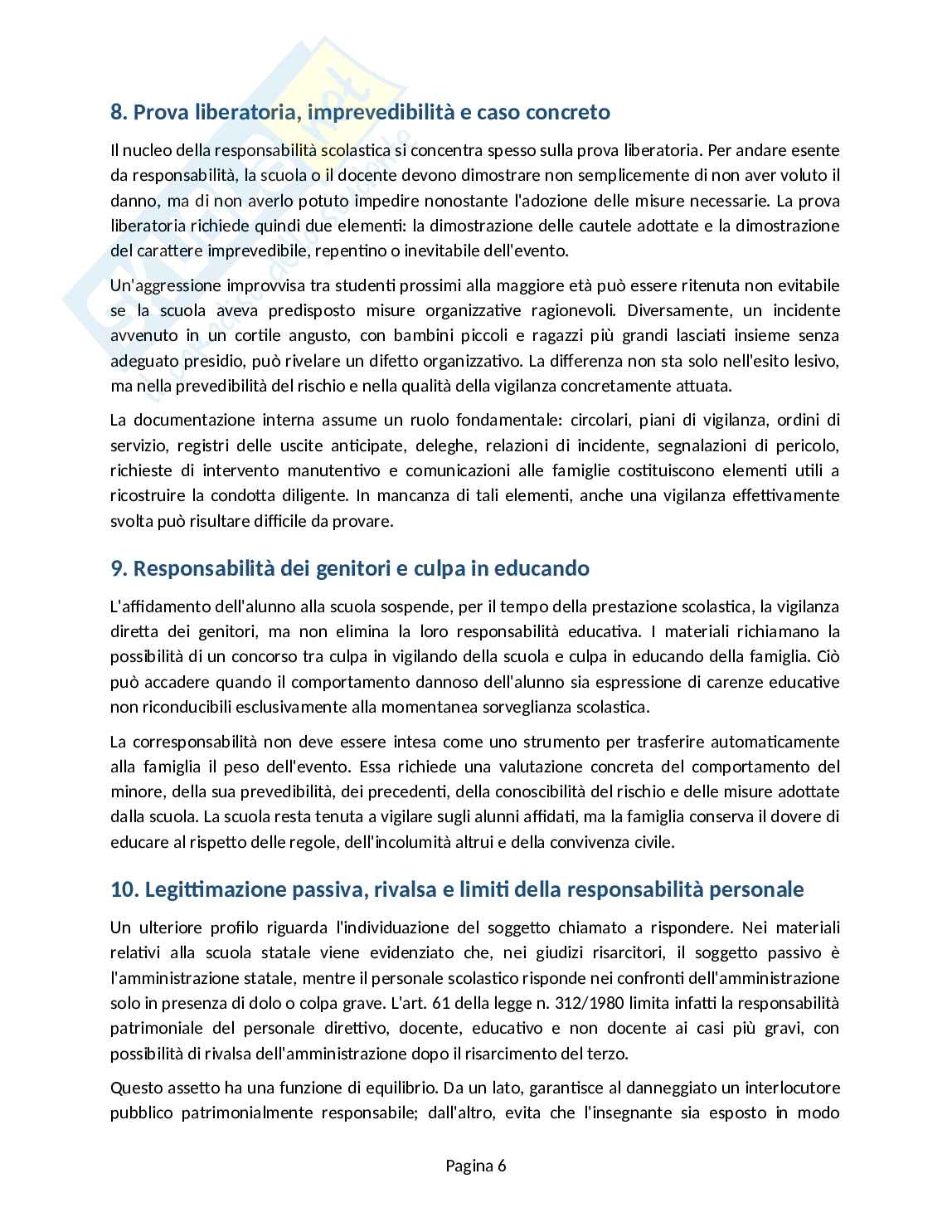 Responsabilità civile dei docenti in ambito scolastico Pag. 6