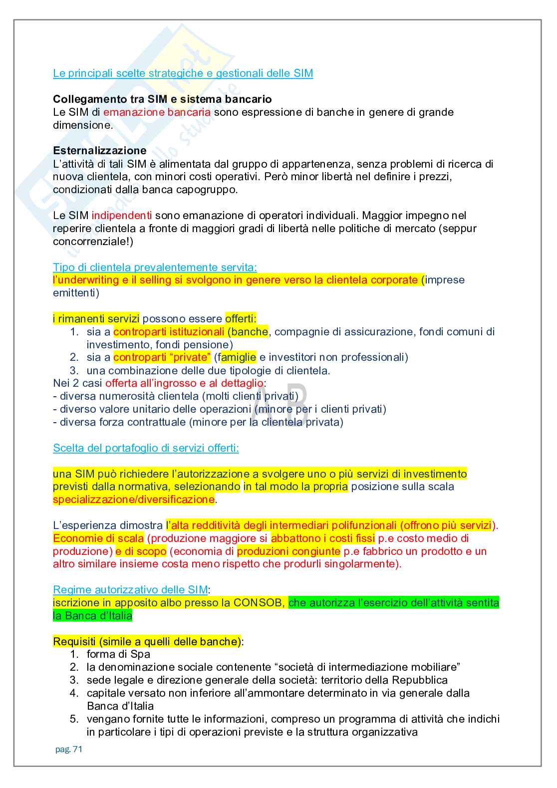 Appunti lezioni Economia degli intermediari finanziari   Pag. 71