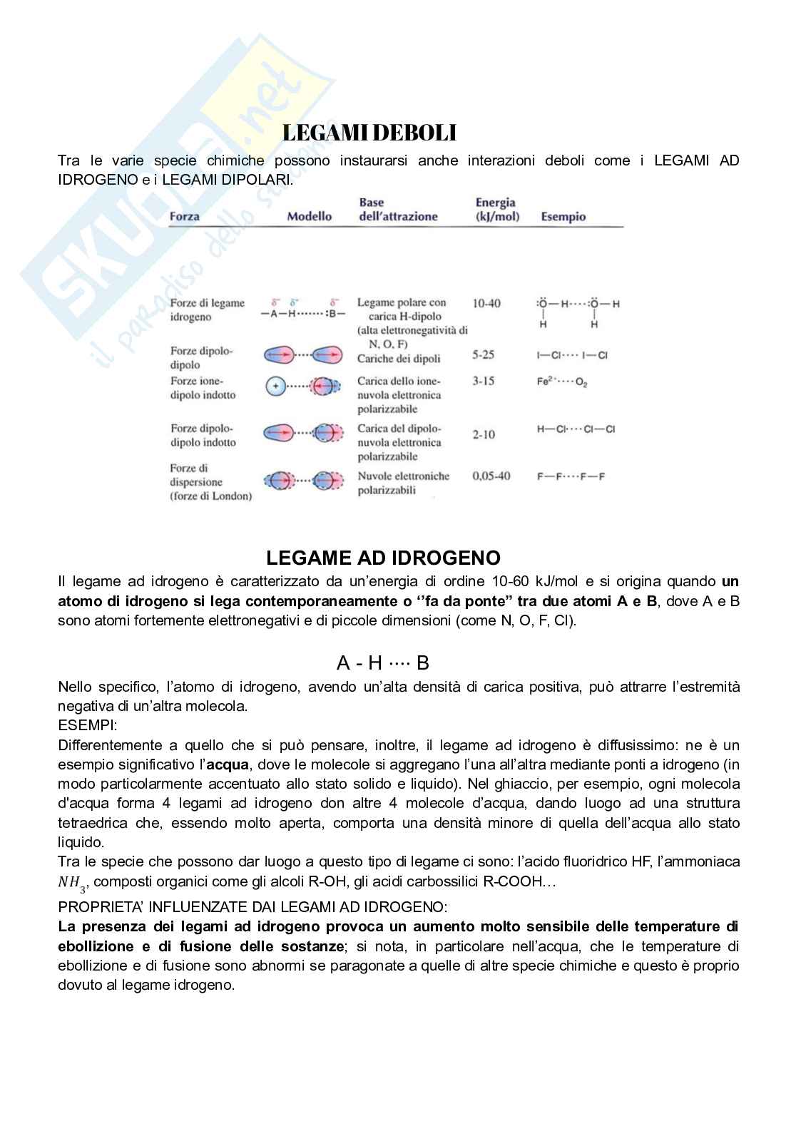 Legami deboli e stati di aggregazione: guida ai solidi e forze intermolecolari Pag. 1