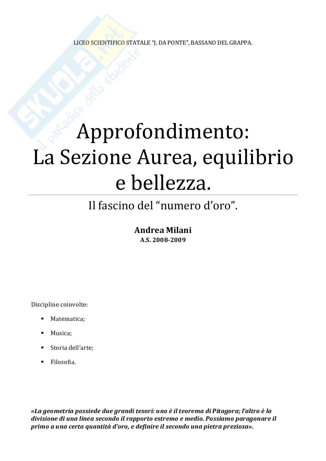 La sezione aurea, equilibrio e bellezza Pag. 1