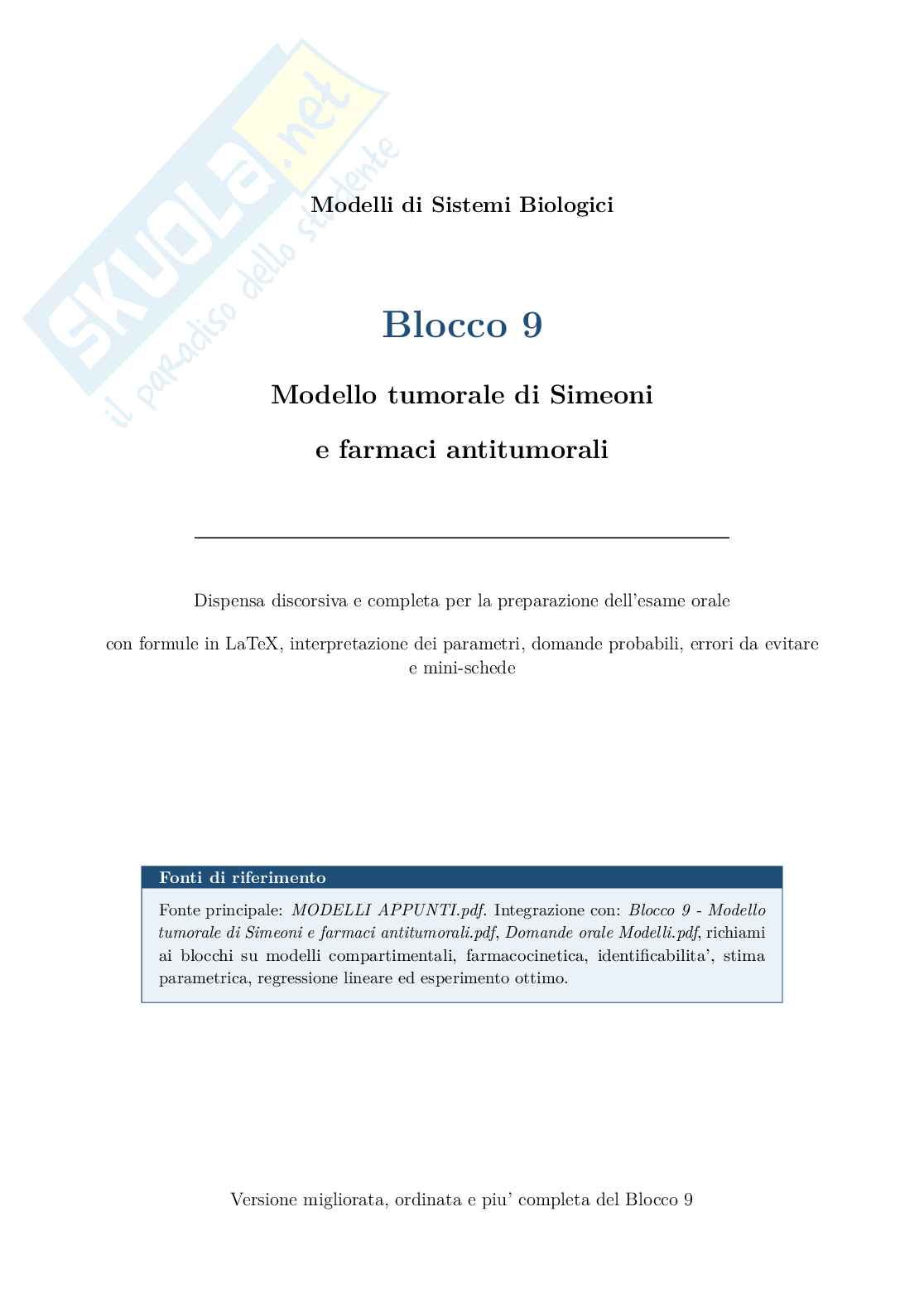 Blocco 9: modello tumorale di Simeoni Pag. 1