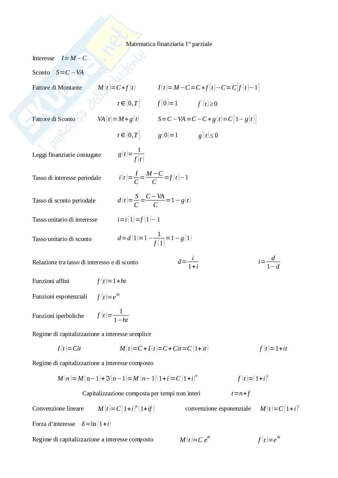 Formulario di Matematica finanziaria  Pag. 1