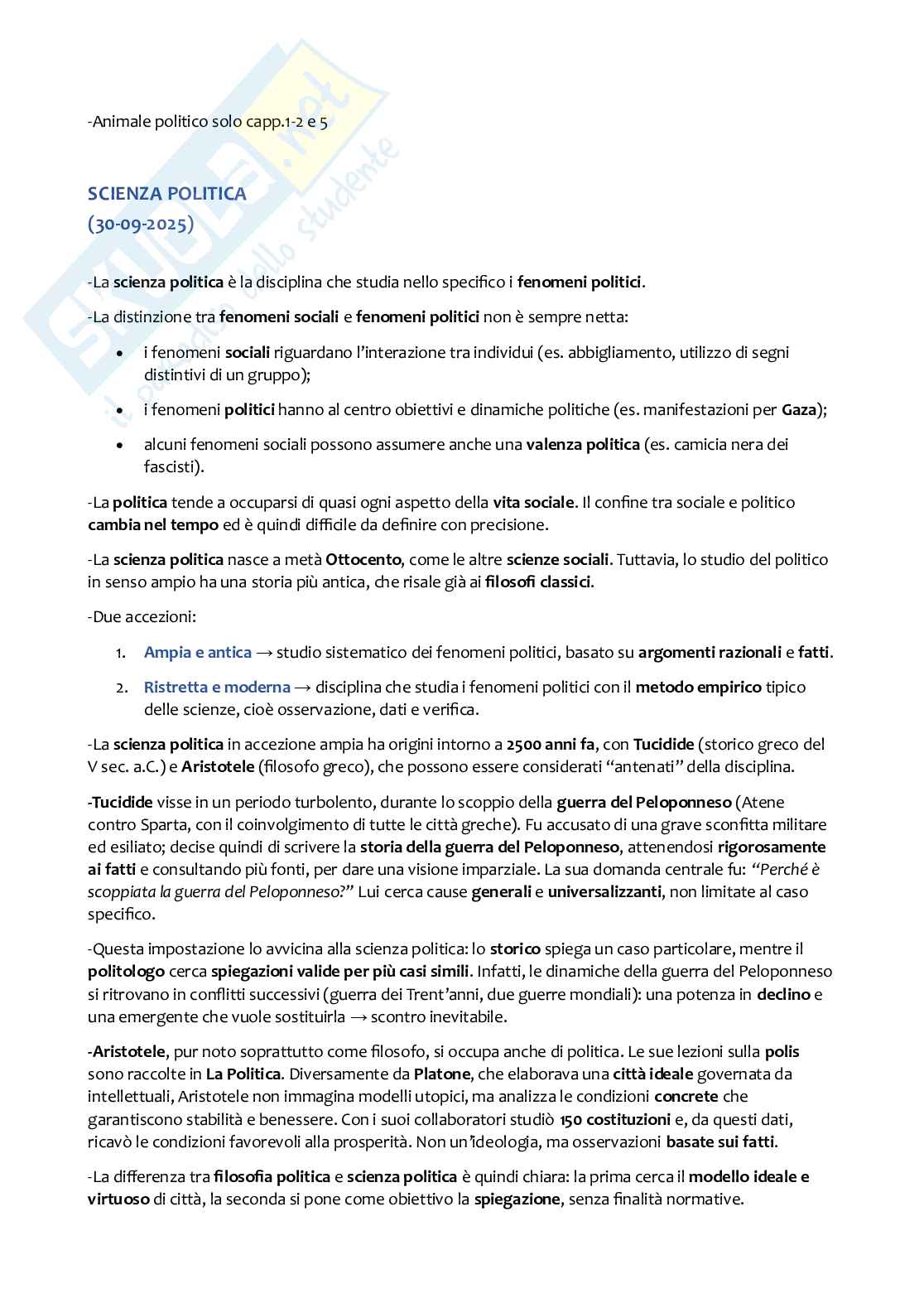 Scienza politica, primo semestre Pag. 1
