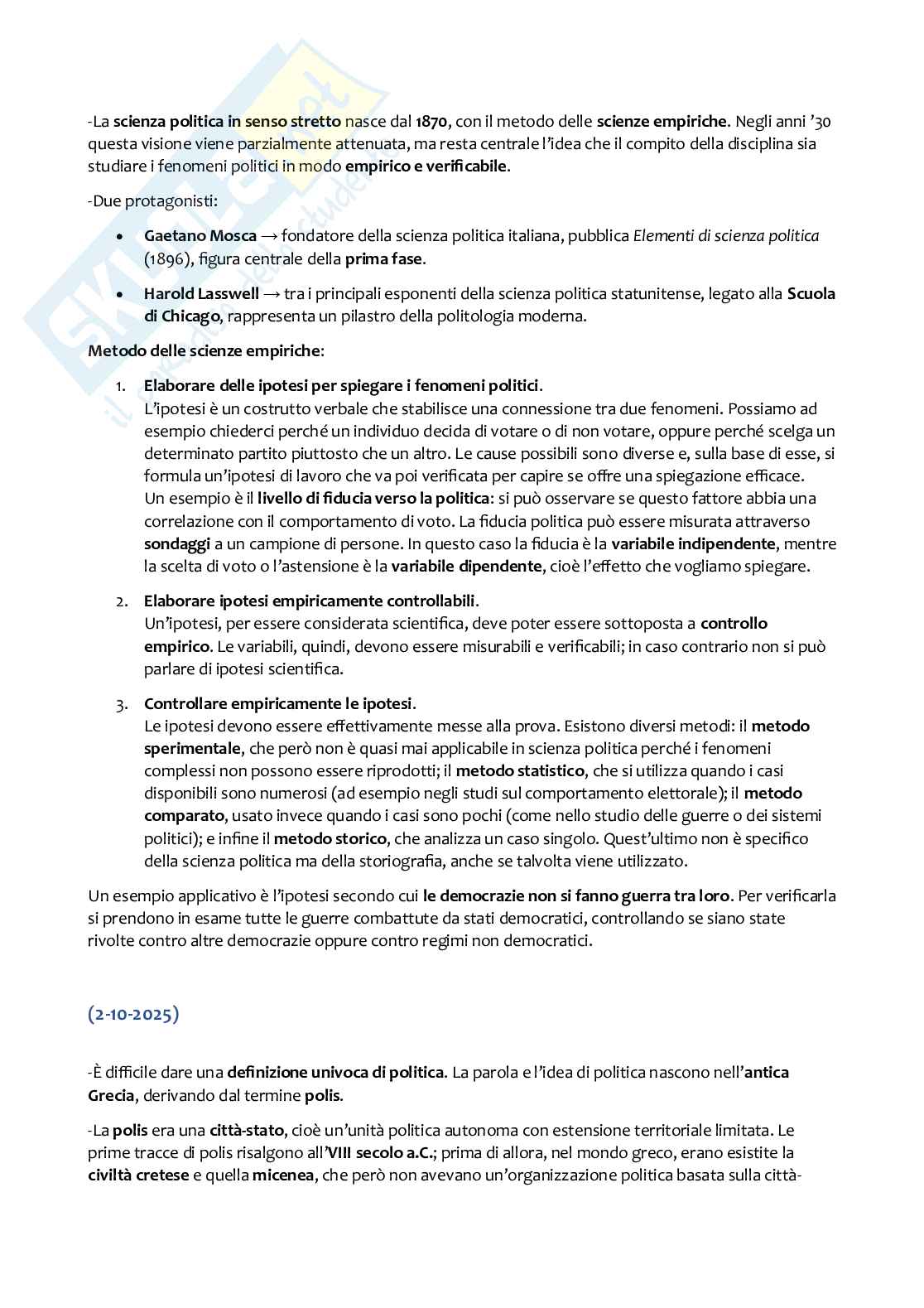 Scienza politica, primo semestre Pag. 2