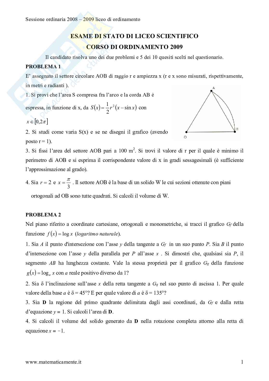 2009 - liceo scientifico di ordinamento Pag. 1