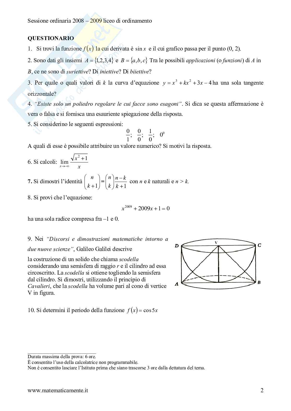 2009 - liceo scientifico di ordinamento Pag. 2