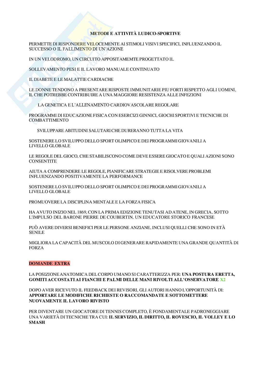 Paniere Metodi e organizzazione di attività ludico-sportive Pag. 1