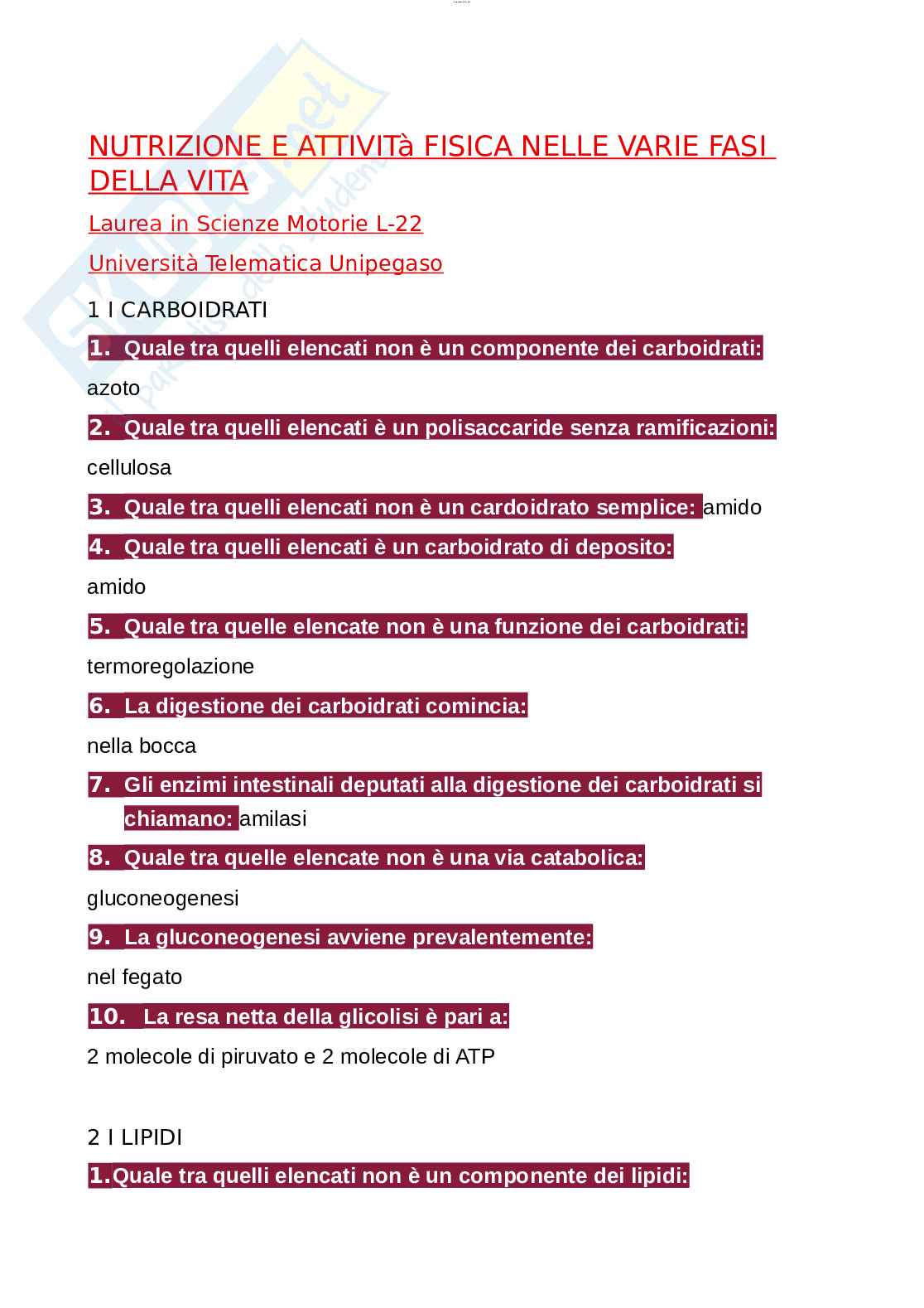 Paniere esame Nutrizione ed endocrinologia Pag. 1