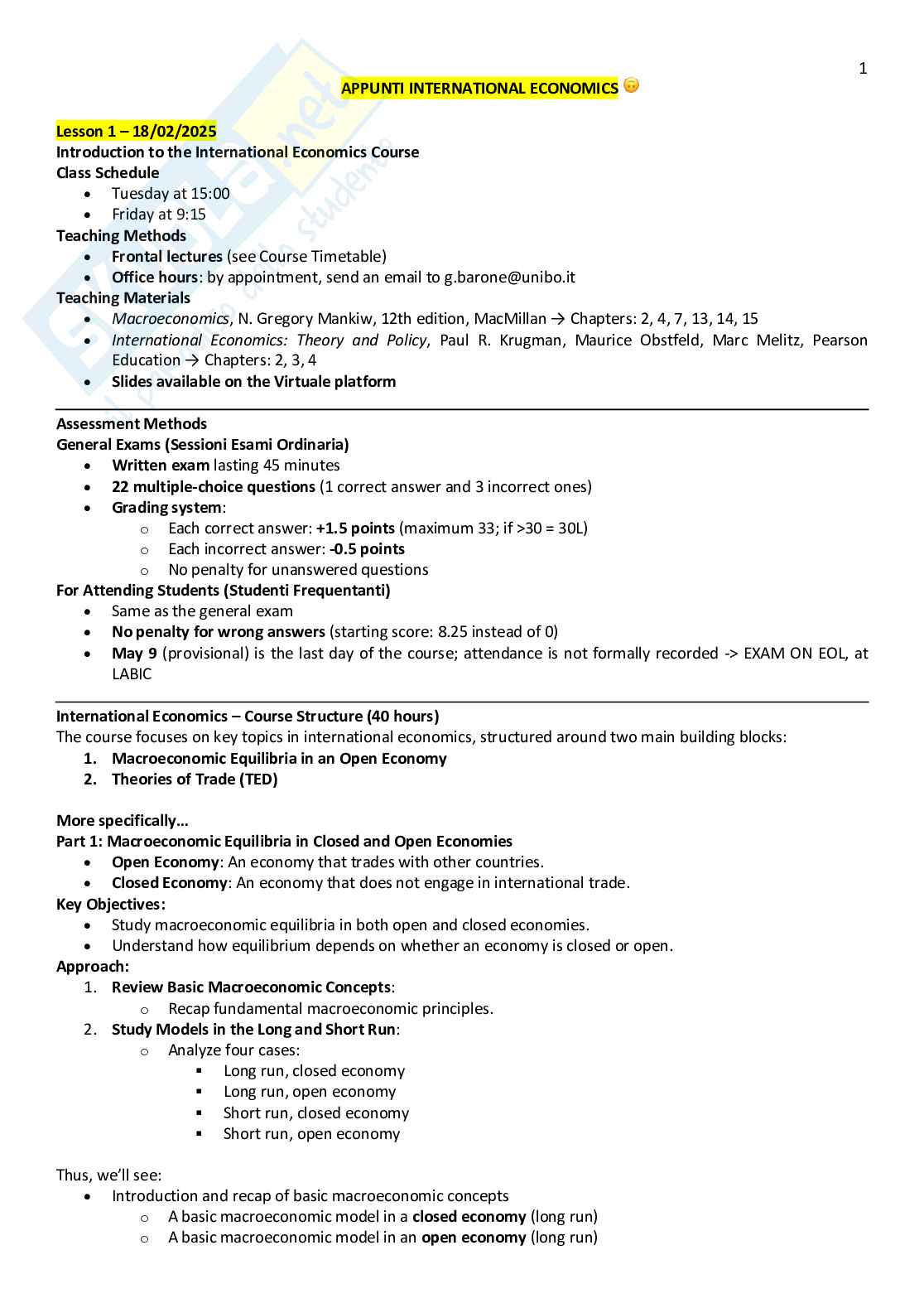 Appunti di International economics Pag. 1