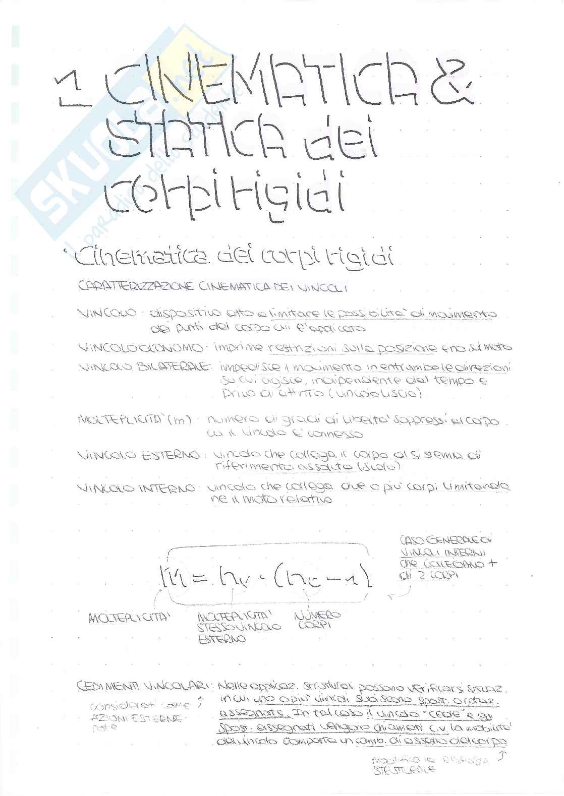 (1/6) Scienza delle Costruzioni: Cinematica e statica dei corpi rigidi Pag. 2