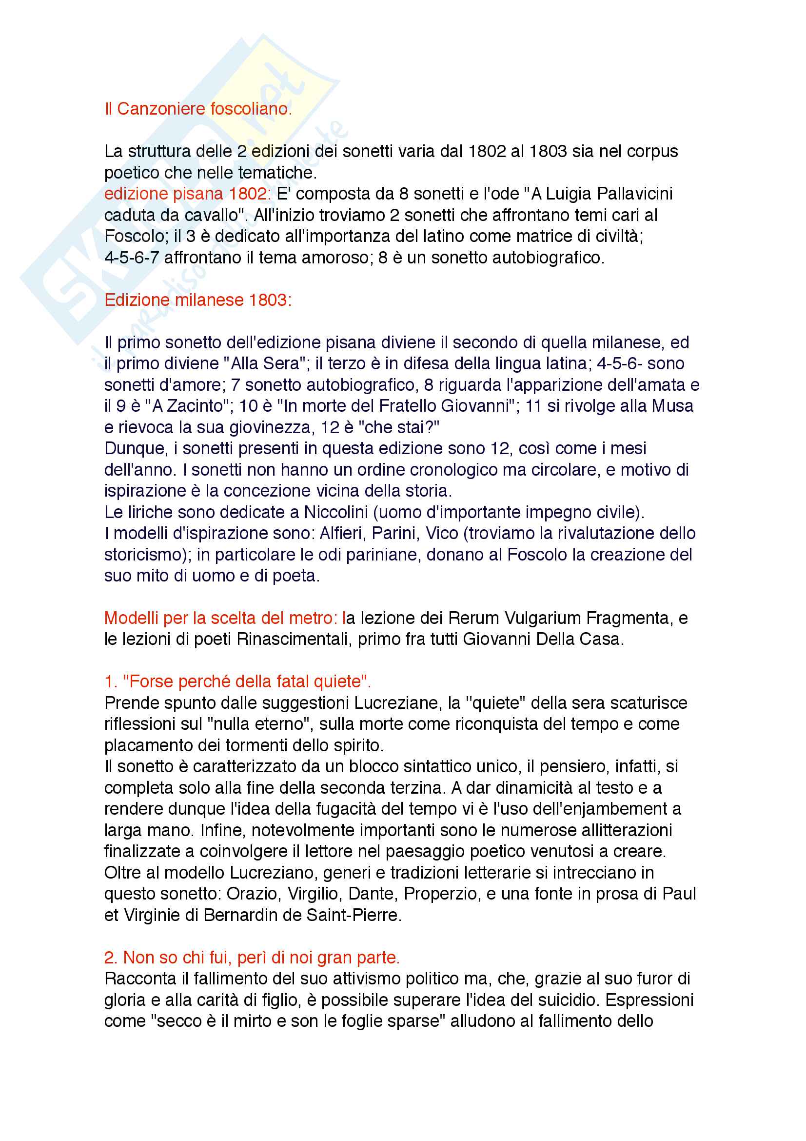 Le Odi E I Sonetti Di Foscolo